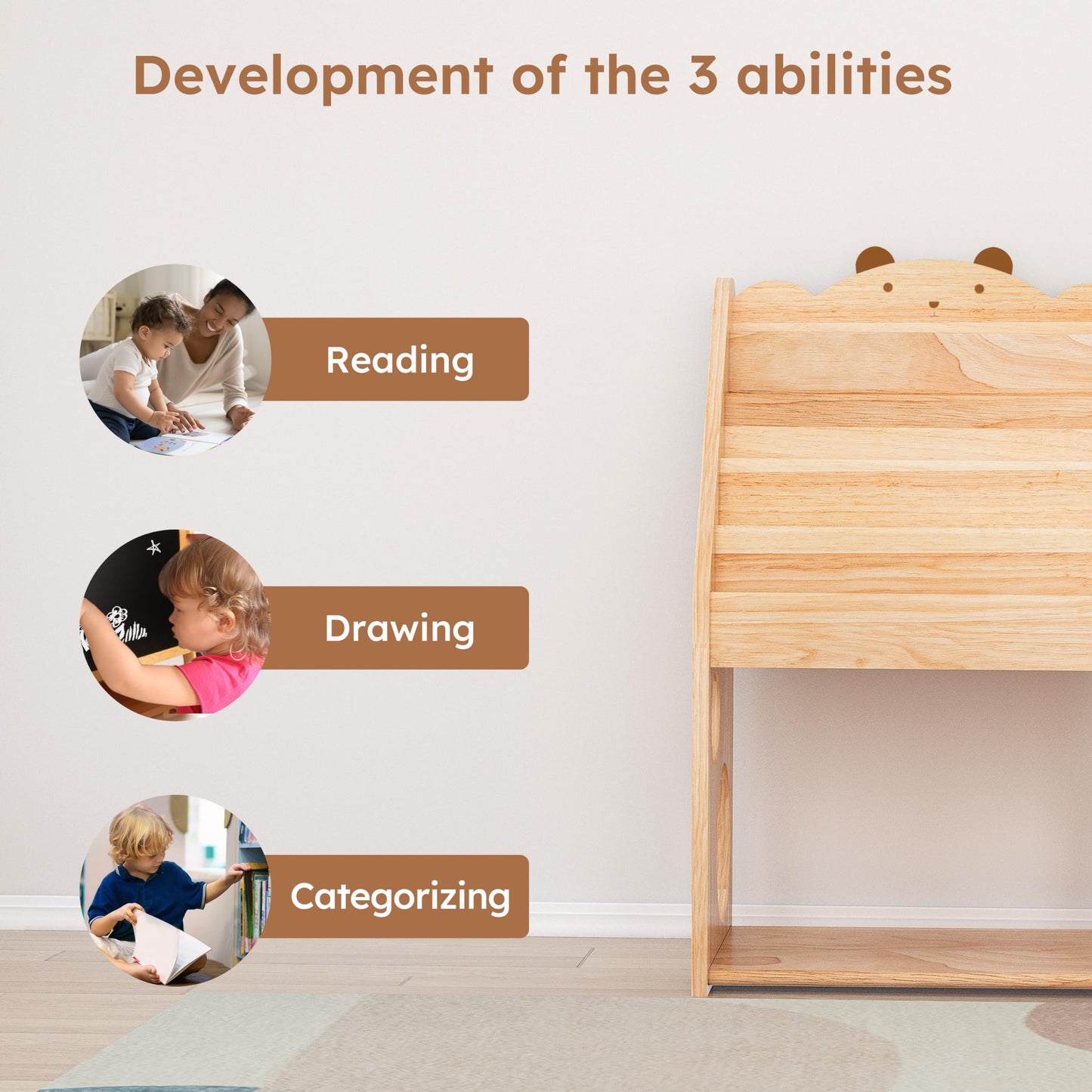 Woodtoe 5 Tier Montessori Bookshelf with Toy Storage, Large Toddler Bookshelf with Chalkboard, Baby Bookcase Book Display Shelve for Kids Bedroom, Nursery, Classroom, Kids Furniture for Boys Girls 1+