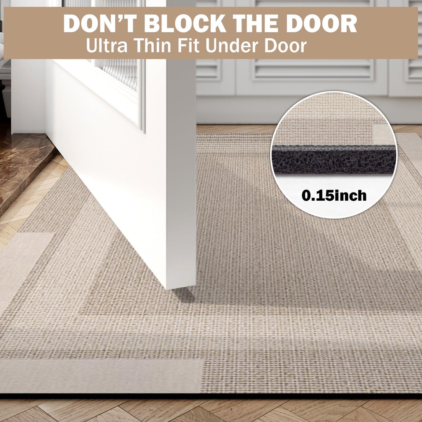 YDKGL Non Slip Thin Bath Mat Bathroom Rugs, Rubber Backing Ultra Thin Bathroom Rug Fit Under Door, Quick Dry Super Absorbent Washable Shower Bath Mats for Bathtub Side Floor, Easy Care Beige 16"x 24"