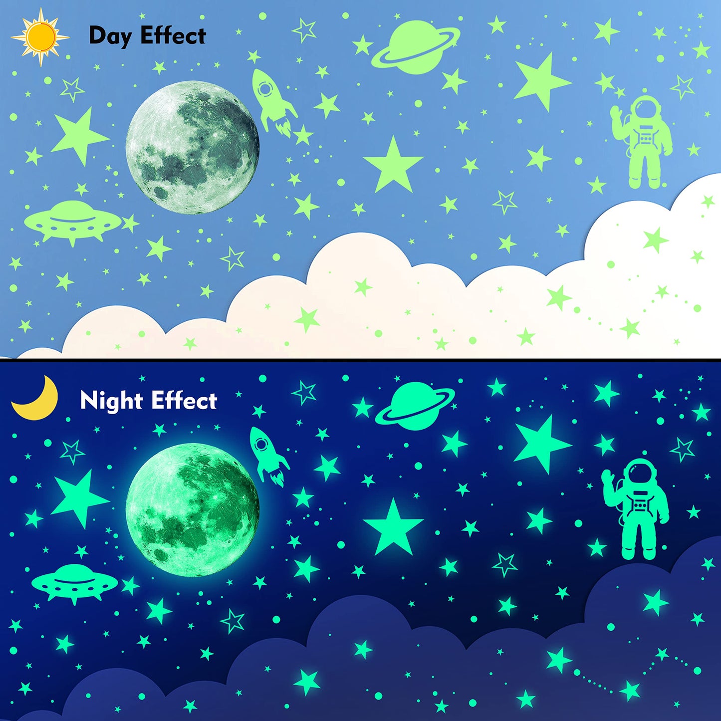 1078 PCS Glow in The Dark Stars for Ceiling Planets Galaxy Space Nursery Wall Stickers Rocket Astronaut Kids Boys Room Decorations Bedroom