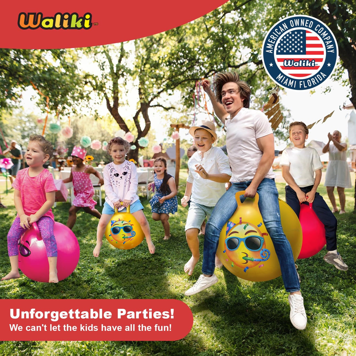 WALIKI Hopper Ball Party Pack | Set of 10 Bouncy Balls for 3 4 5 6 Year Olds | Fun Outdoor Birthday Games & Party Favors