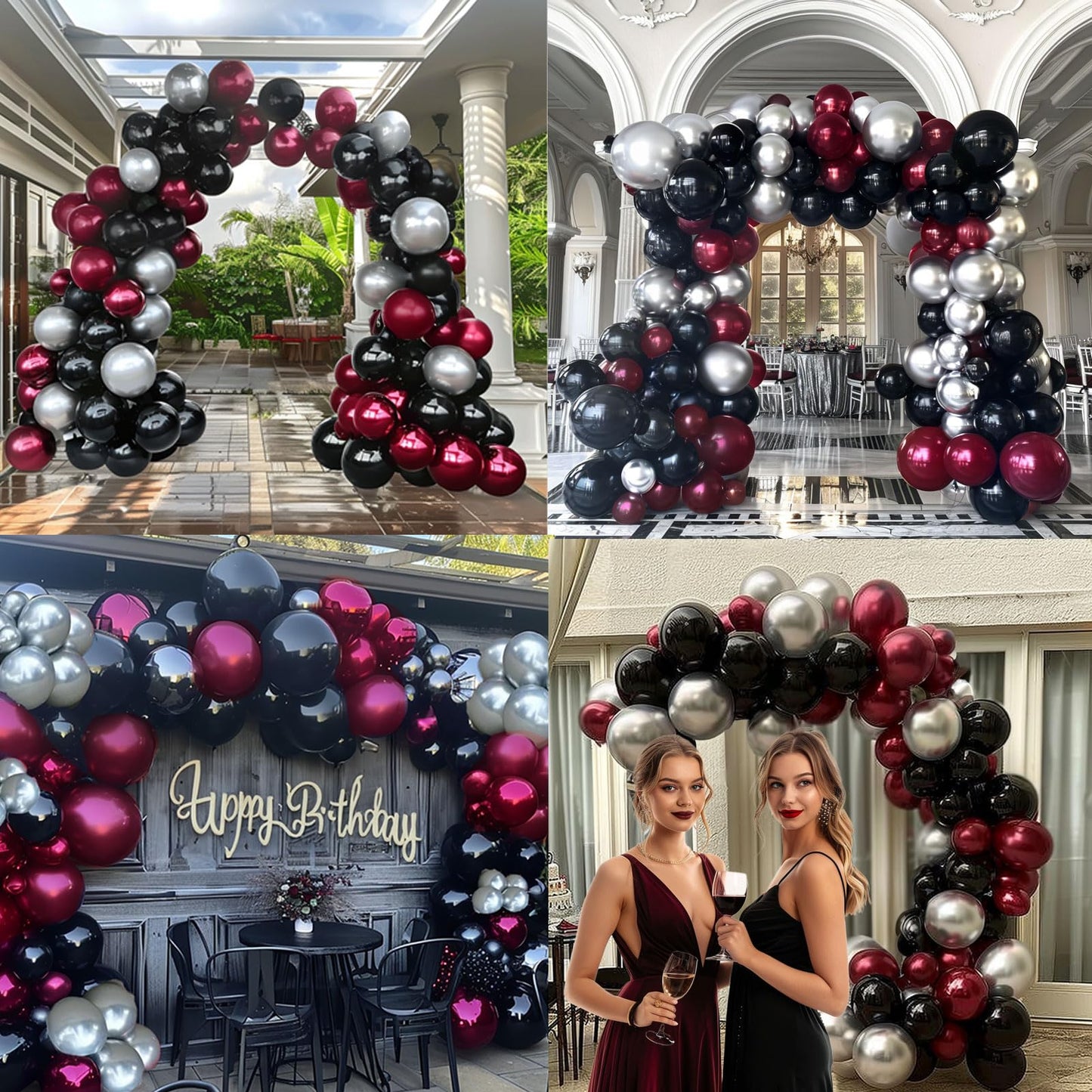 yeewaka Burgundy and black silver balloon garland arch kit 160pcs Maroon black balloons for graduation class of 2025 Prom Wedding Birthday baby shower party decorations
