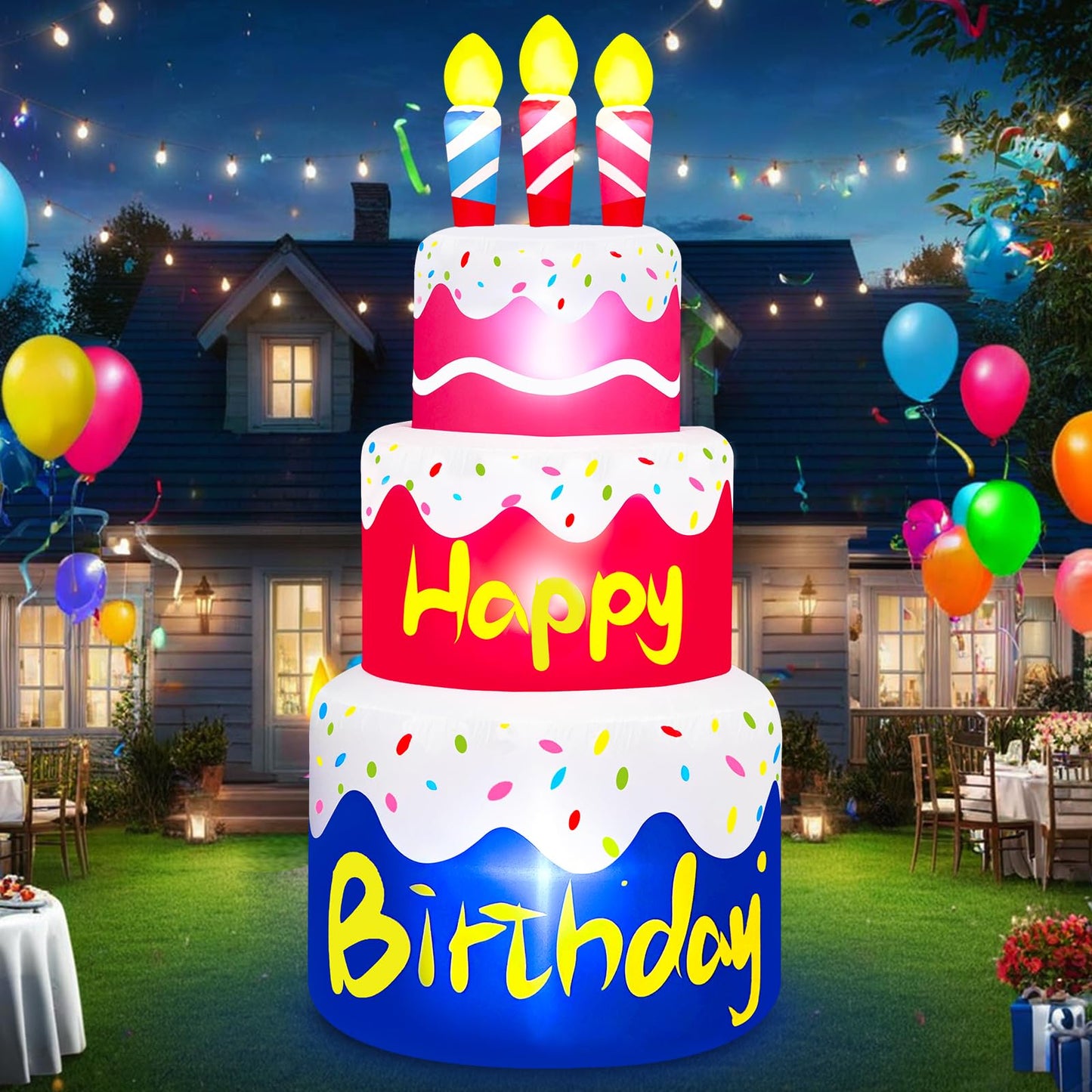 6 Ft Happy Birthday Inflatable Cake with Candles Outdoor Decorations Lighted Blow Up Holiday Birthday Party Decor with 6 LED Lights for Indoor Home Celebration Garden Lawn Yard Prop Sign