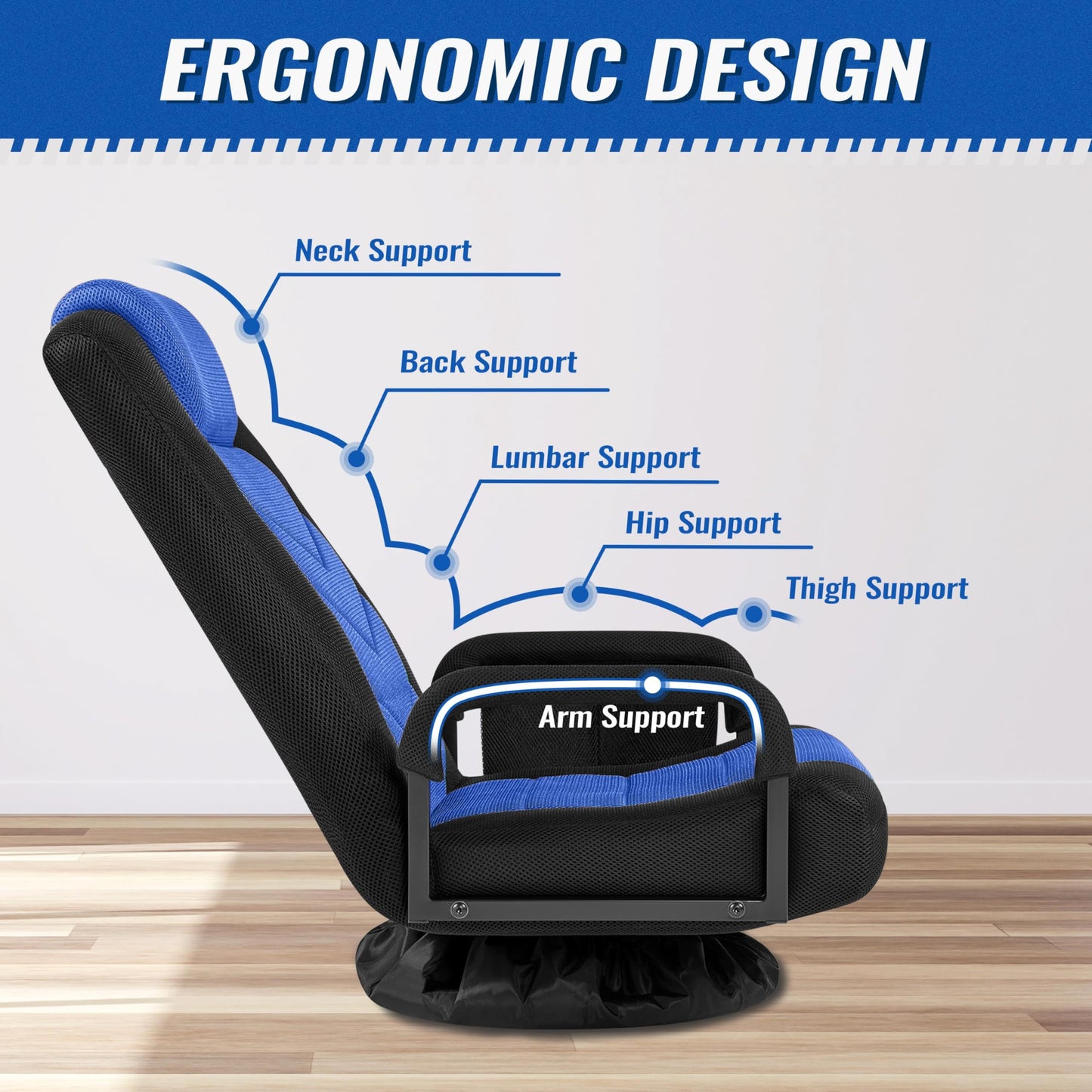 Yaheetech Floor Gaming Chair Swivel Video Game Chair Multipurpose Lazy Lounger Couch for Playing Games, TV, Reading with 6 Adjustable Position, Side Pocket, Armrest Handles