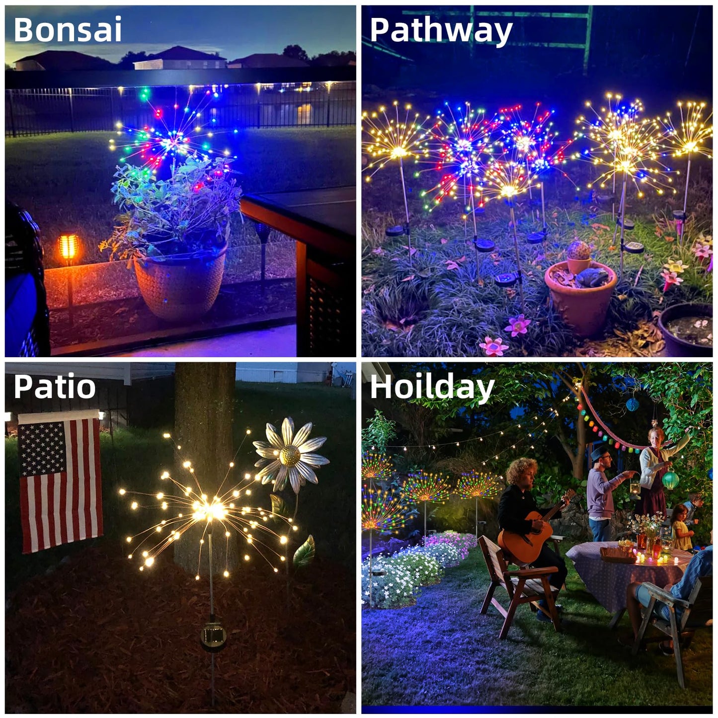 4 PCS Solar Firework Light, Outdoor Solar Garden Decorative Lights 120 LED Powered 40 Copper Wires String DIY Landscape Light for Walkway Pathway Backyard Christmas Decoration Parties (Warm White)
