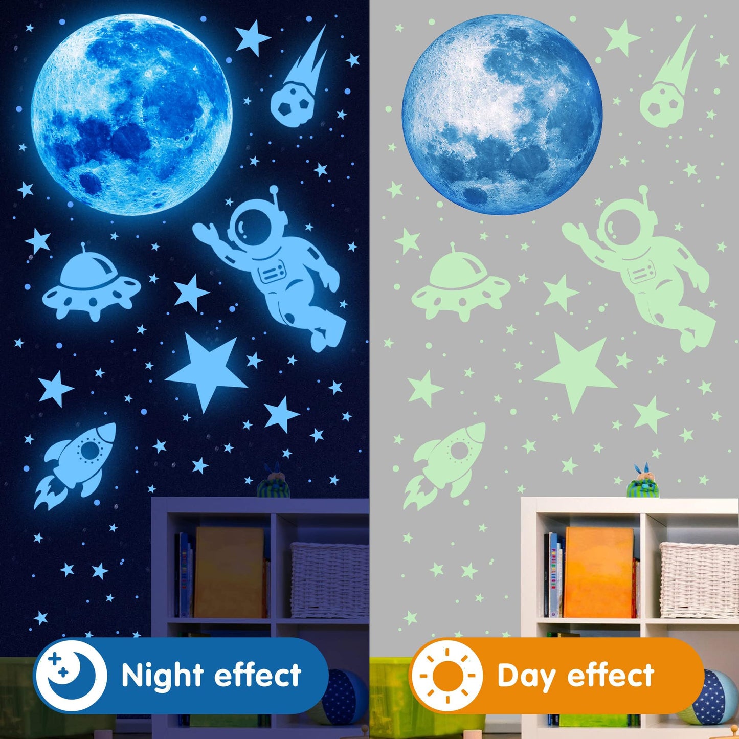 531Pcs Glow in The Dark Stars and Planet Wall Stickers,Galaxy Astronaut Rocket Spacecraft Alien Decoration,Planet Wall Decals,Bright Solar System Wall Stickers for Kids, lanets Spaceship Stars Blue