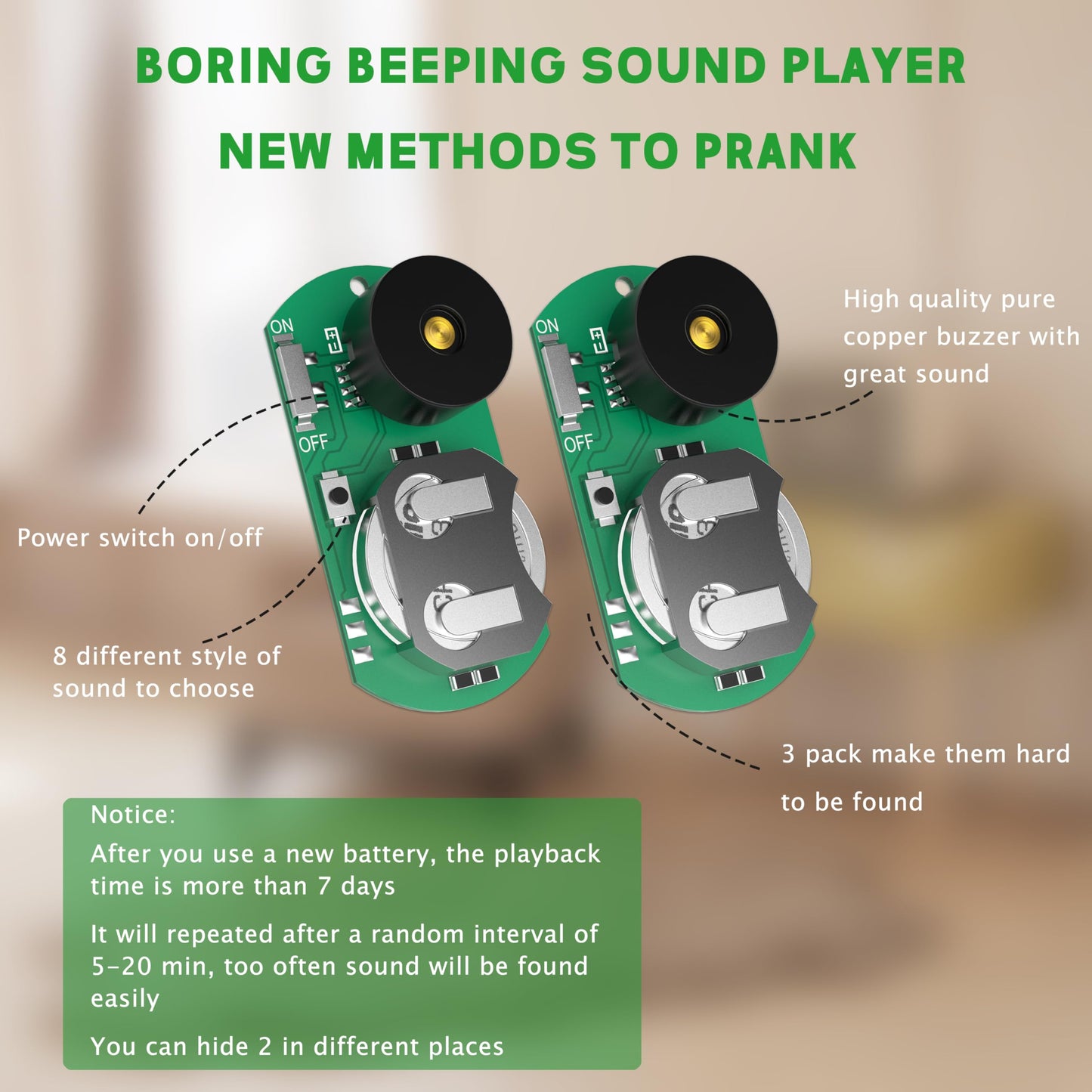 3 Pack Mini Hidden Noise Maker - Prank Noisemaker - Beeping Noise Mechine Pranks for Adults - April Fool's Day Practical Joke, Gag Gifts, Small Size Prank at Home, Office (New Version)
