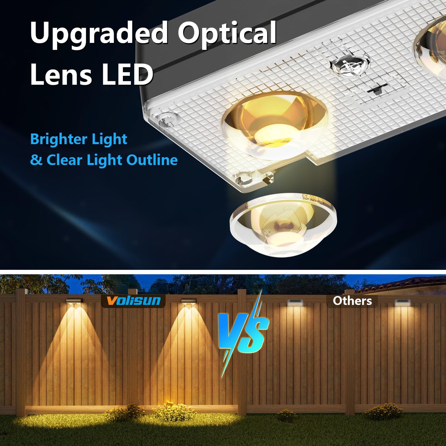 VOLISUN Solar Fence Lights 12 Pack, Warm White, Cool White and RGB Color Glow LED Solar Lights, IP65 Waterproof Fence Solar Lights Outdoor for Patio, Backyard, Railing, Deck, Fence and Wall(Black)