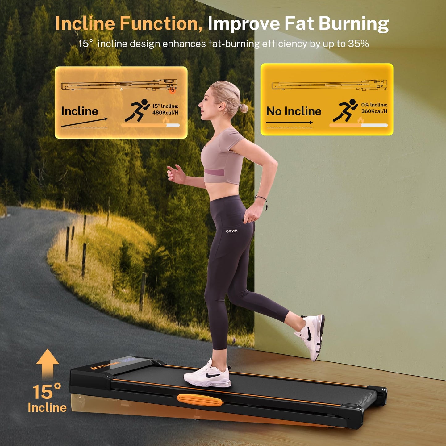 Walking Pad with Incline, Under Desk Portable Foldable Treadmill for Home Office, Walking Pad 4 in 1 for Walking Running, 2.5HP Compact Small Treadmill with Remote Control