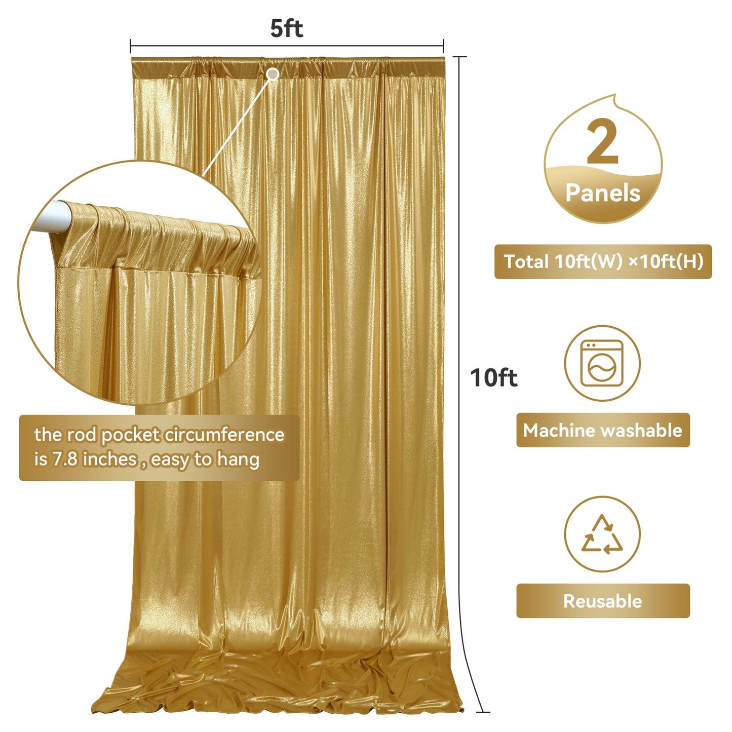 10x10 ft Gold Sequin Backdrop Curtain Panels for Parties, Wrinkle Free Glitter Photo Backdrop Drapes 2 Panels 5x10FT Shimmer Back Drop Cloth for Wedding Birthday Christmas Photography Background