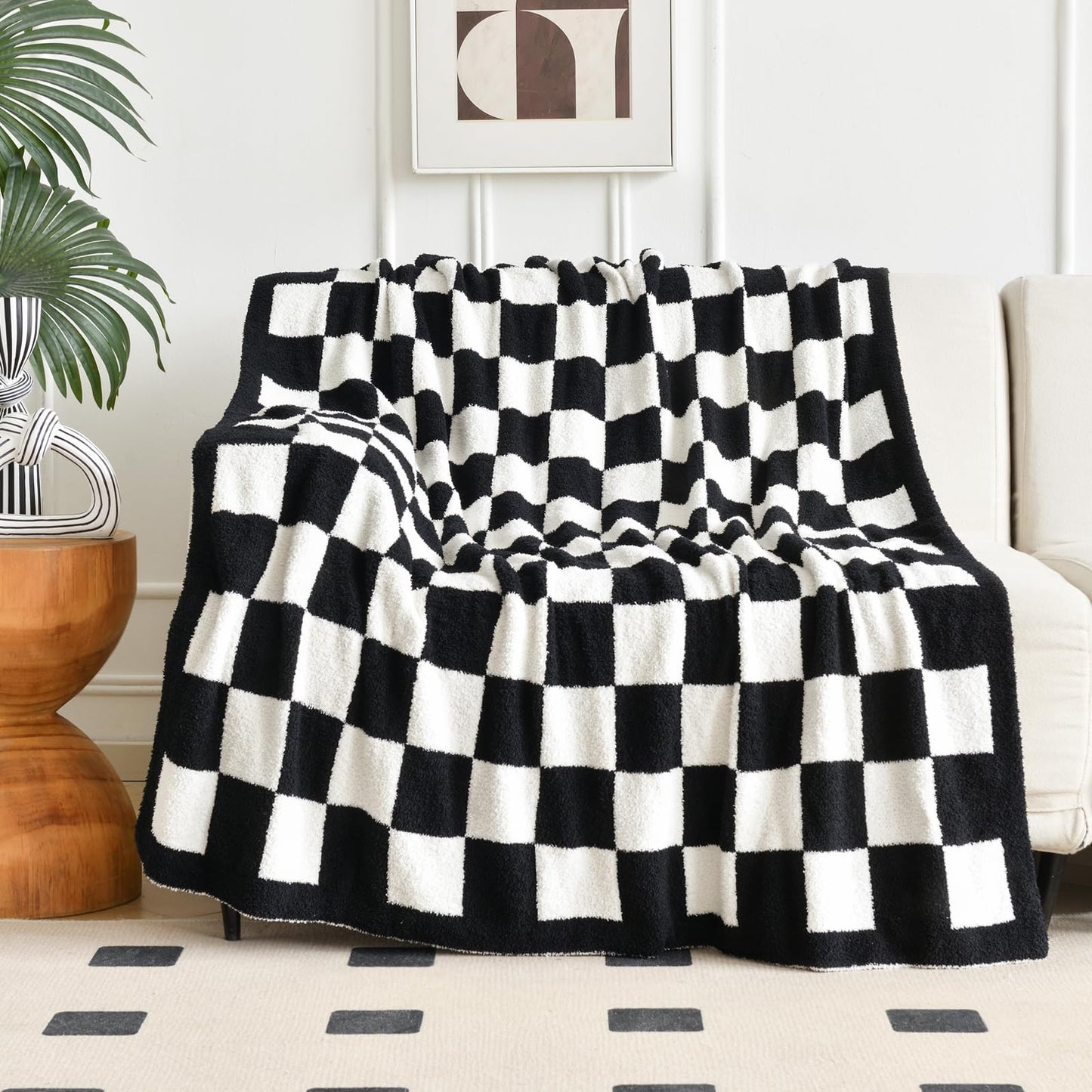 Xiashrk Checkered Throw Blanket for Couch, Checkerboard Blankets for Sofa Bed, Cozy Checkered Decorative Travel Blanket for Living Room Camping (Black, Twin 60"x80")