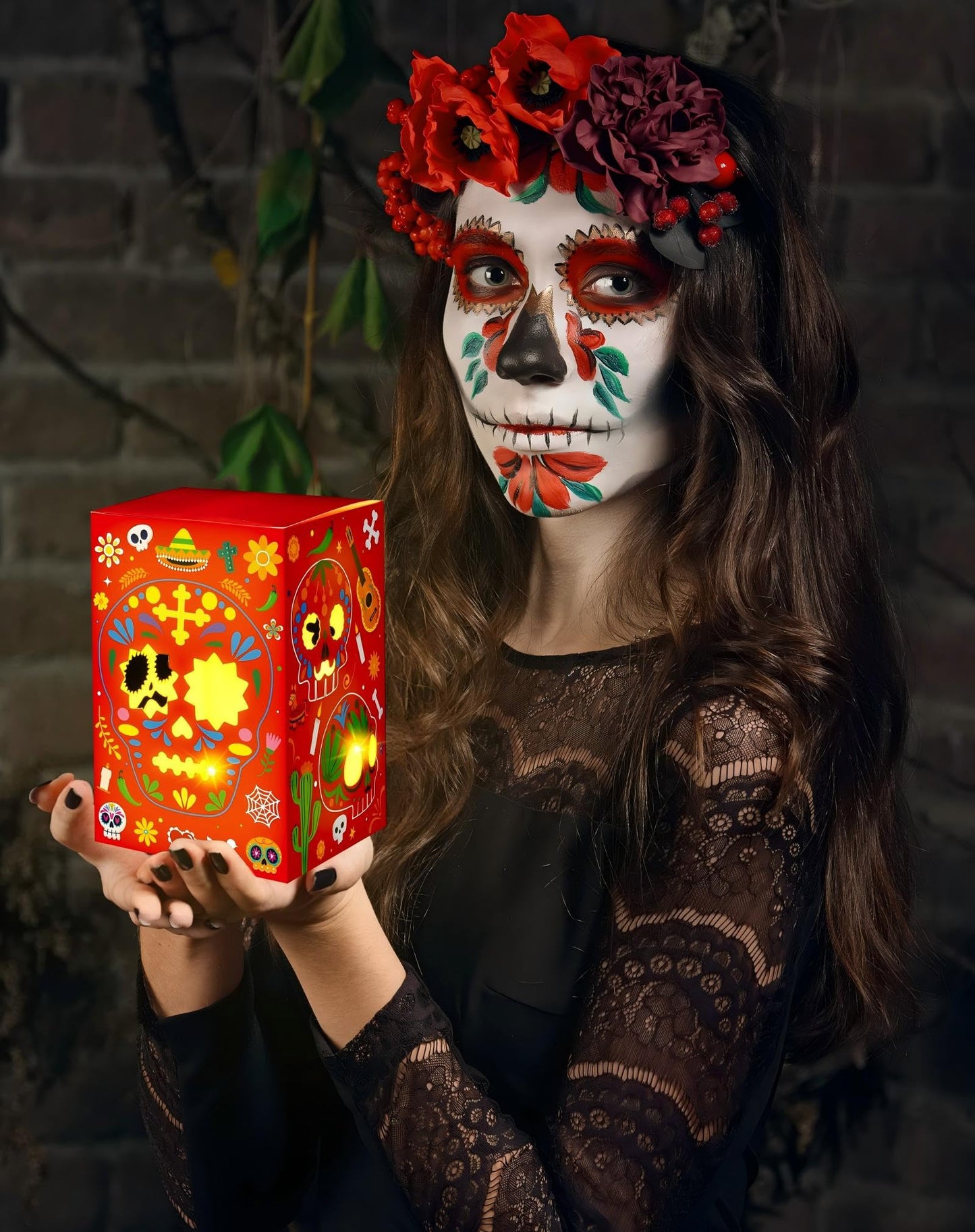 36PCS Day of The Dead Decorations Sugar Skull Candles Holders Boxes Dia De Los Muertos Altar Ofrenda Decorative Paper Box Decor, 6 Styles
