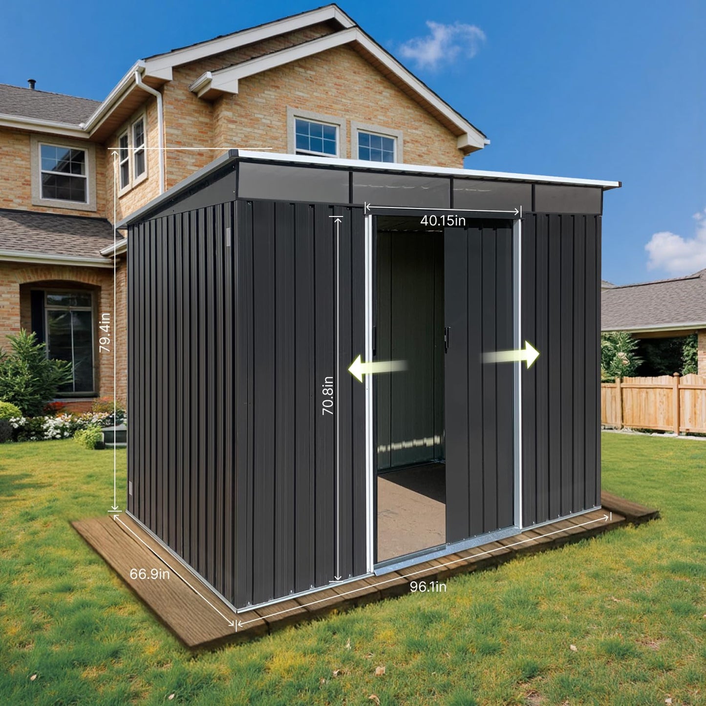 8 x 6 FT Outdoor Storage Shed, Metal Garden Tool Shed with Slooping Roof, Lockable Doors and Aluminum Frames, Easy to Assemble for Garden, Patio, Lawn, Black