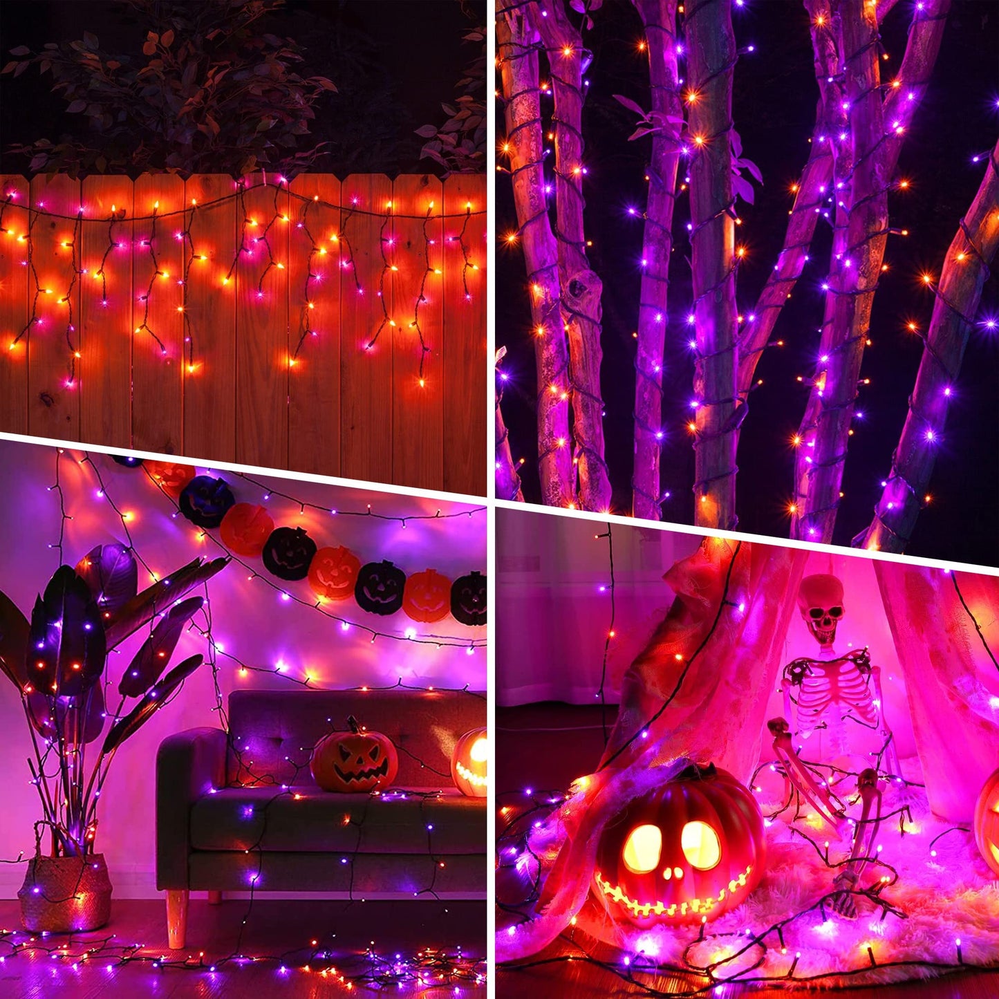 weillsnow 164FT 500 LED Halloween Lights, 8 Modes Waterproof Plug in String Lights for Halloween Indoor Outdoor Yard Party Wedding Garden Home Decorations (Purple & Orange)