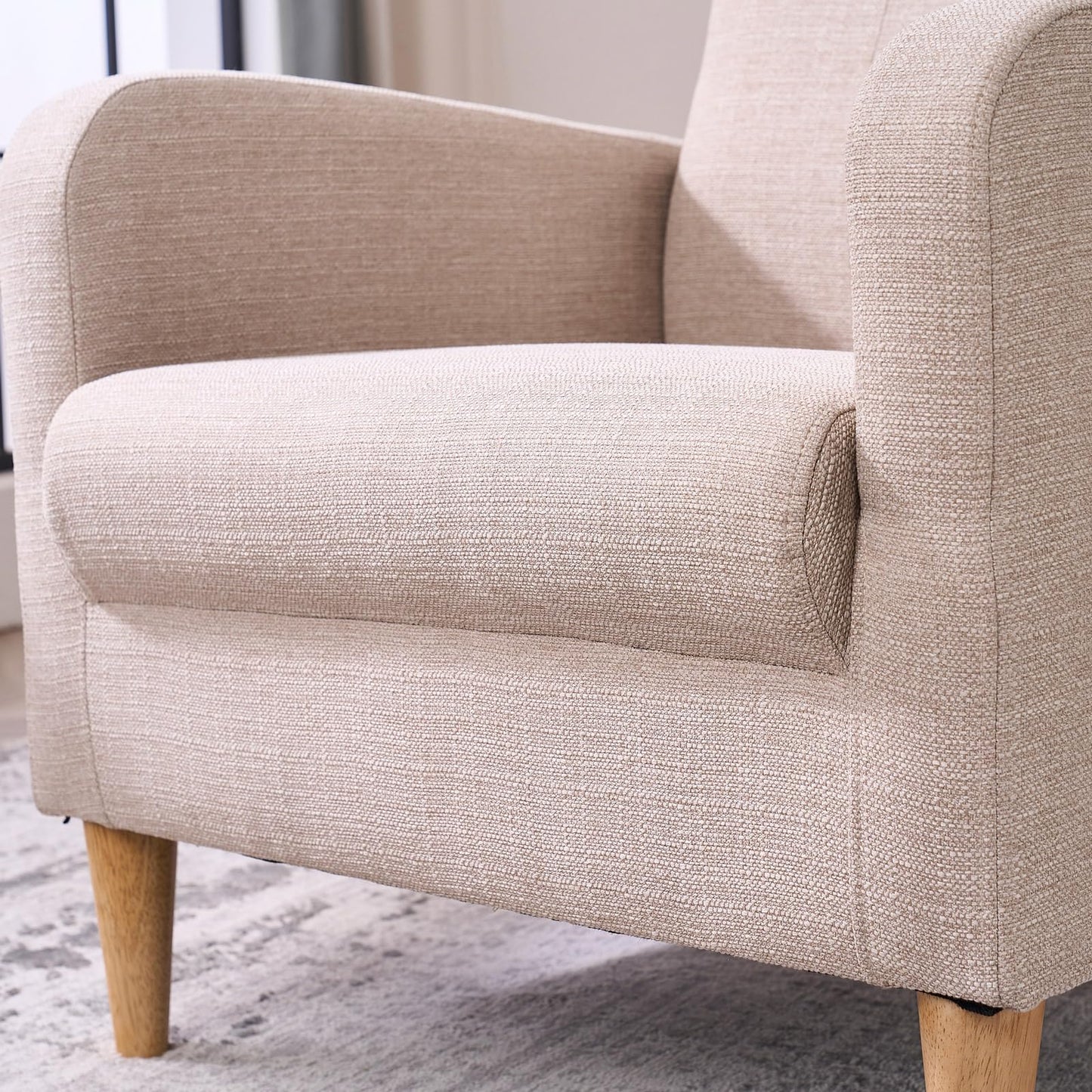 VKNOW Accent Chair Living Room Chair, Upholstered Linen Armchair Sofa Chairs for Bedroom, Living Room, Mid Century Modern Comfy Reading Chair,Beige