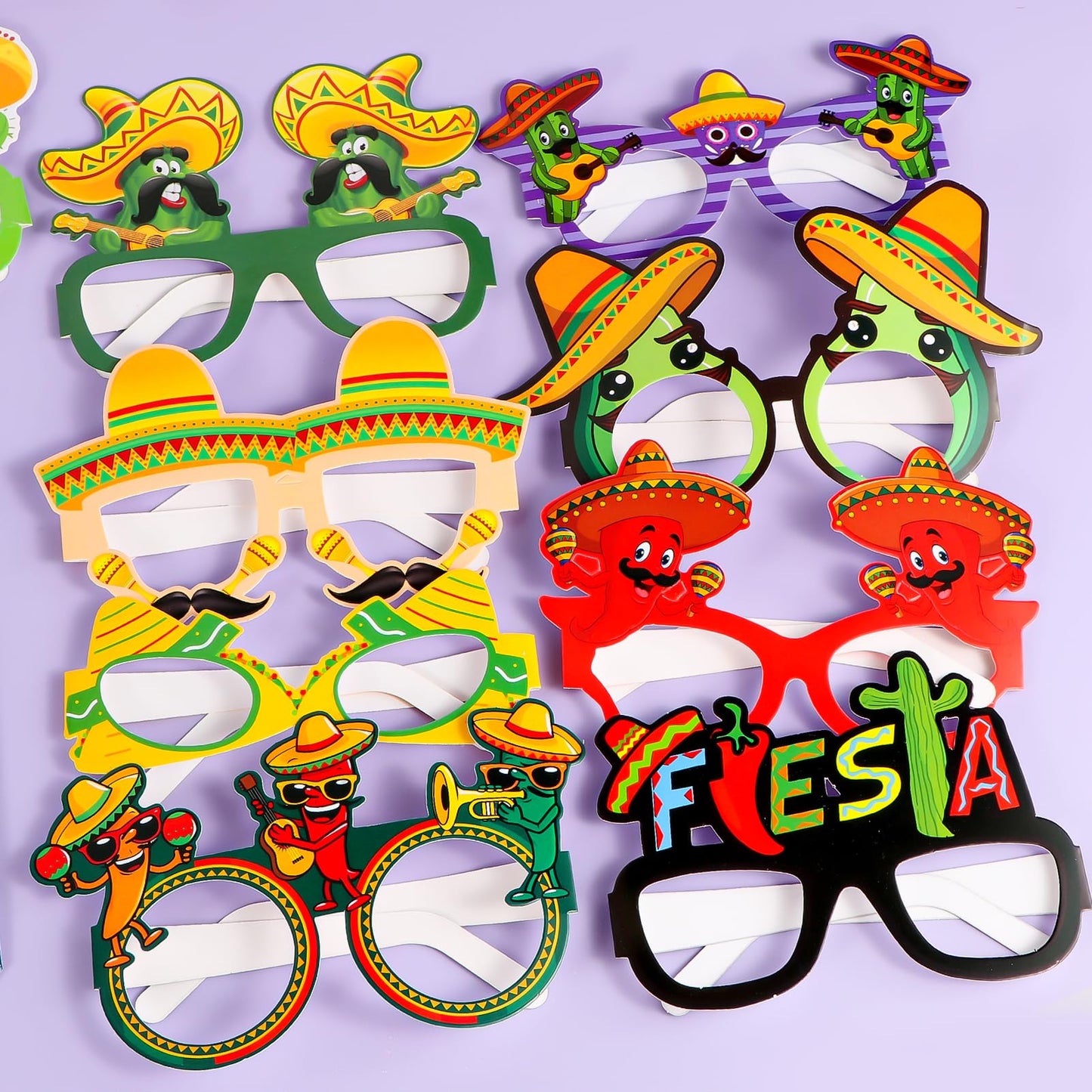 120 PCS Fiesta Party Favor, Mexican Party Gift for Kids, Cinco De Mayo Eyeglasses, Keychains, Stampers, Slap Bracelets Classroom Prize School Exchange for Cinco De Mayo Birthday Party Supplies