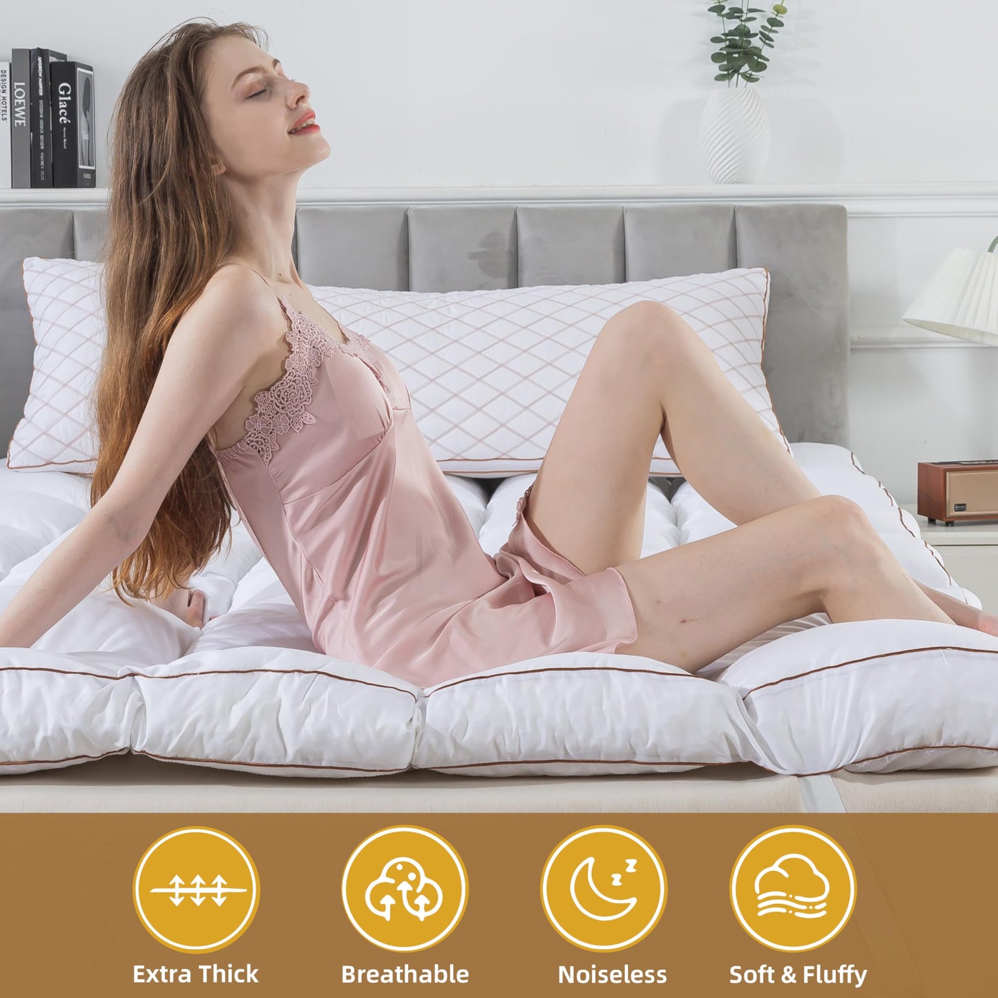 WhatsBedding 3 Inch Memory Foam Mattress Topper King Size for Back Pain, 1700GSM Fluffy Shredded Memory Foam Filled Pillow Top, Extra Soft Bed Topper, Thicked Down Alternative-Lined, 78x80in