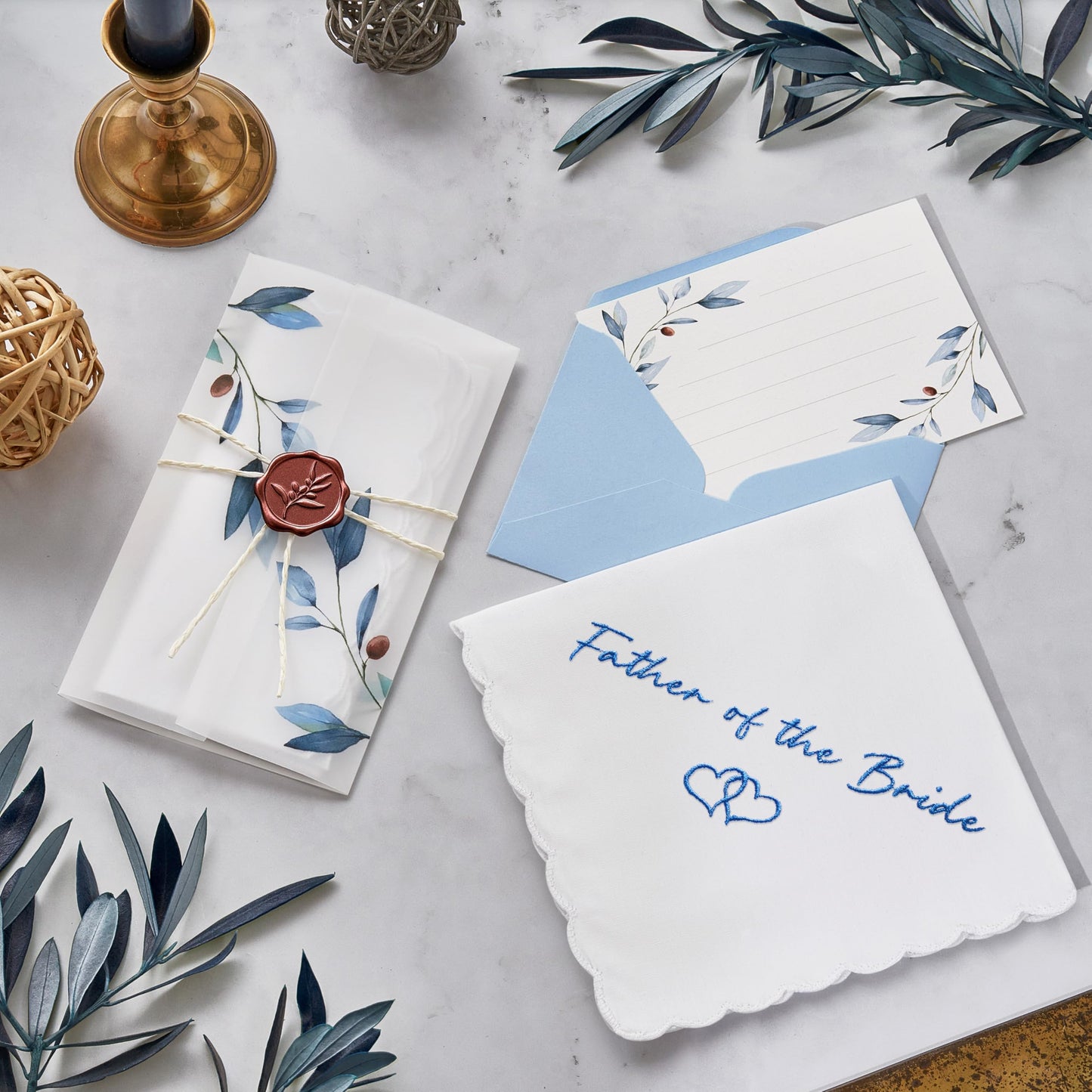 W&F GIFT Wedding Handkerchief - 12" x 12" - Something Blue for Bride on Wedding Day - Mother of the Bride Gifts - Dad Father of the Brides Gifts from Daughter Handkerchiefs