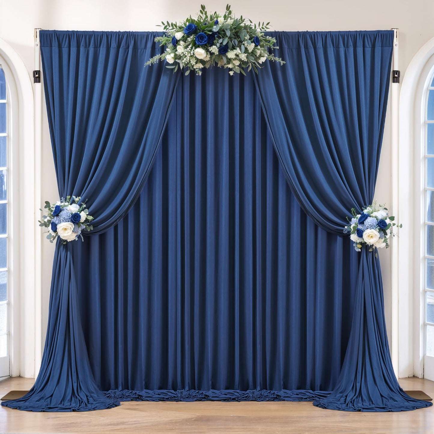 16 x 10ft Navy Blue Backdrop Curtains for Graduations Celebration Polyester Photo Backdrop Curtains No-Wrinkle Long Curtains for Parties Decorations Retirement Birthday Wedding Photoshoot, 4 Panels