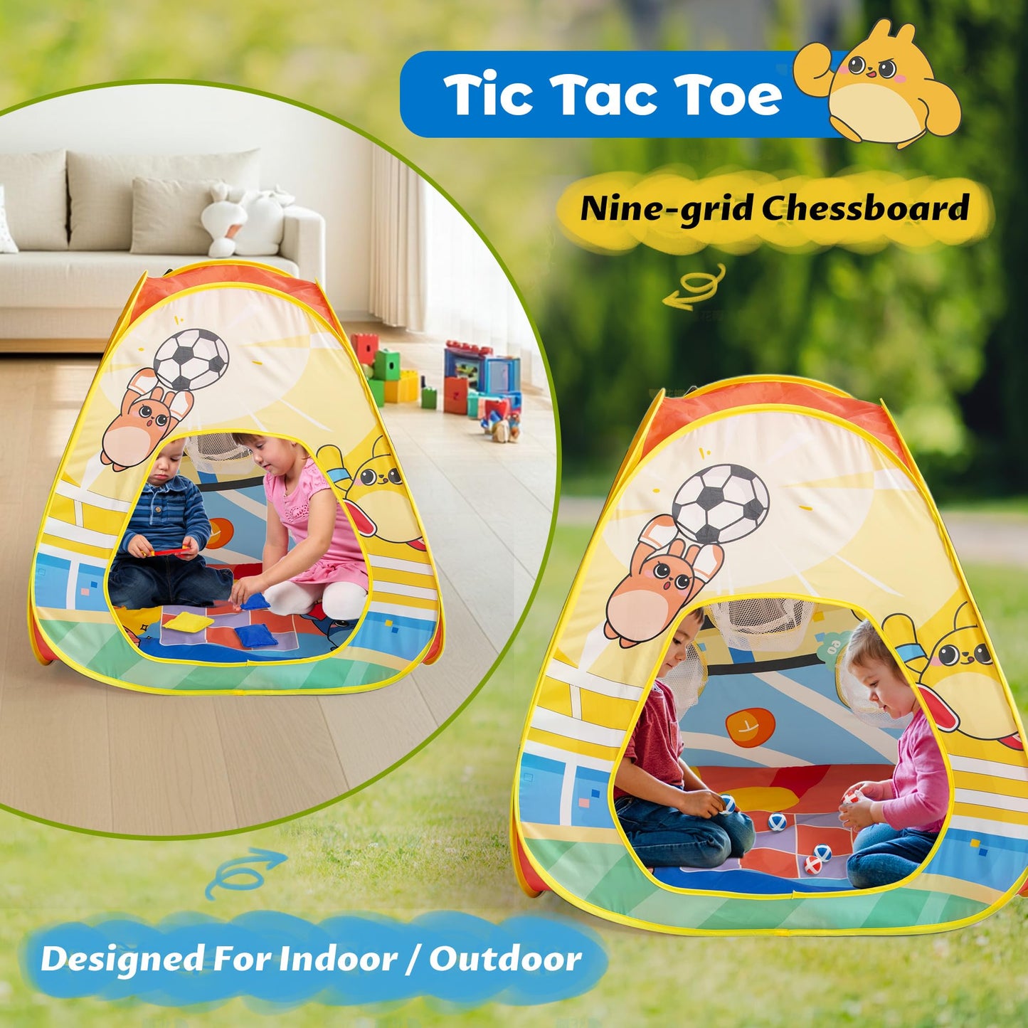 5-in-1 Kids Play Pop Up Tent with Bean Bag Toss Game Outdoor Toys, Tic Tac Toe, Dartboard,Soccer, Basketball, Carnival Outside Combo Set for Backyard Beach Lawn Party Fun, Birthday Gift for Boys Girls