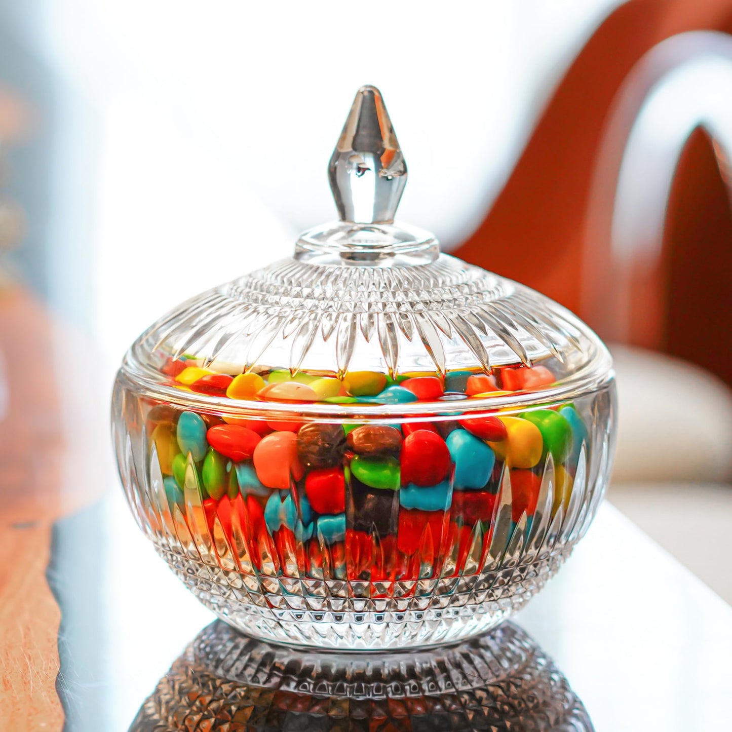 600ml/21oz Large Glass Candy Dish with Lid,Clear Crystal Candy Jar with Lid,Decorative Glass Jar for Buffet, Party, Wedding, Home Decoration,Dishwasher Safe