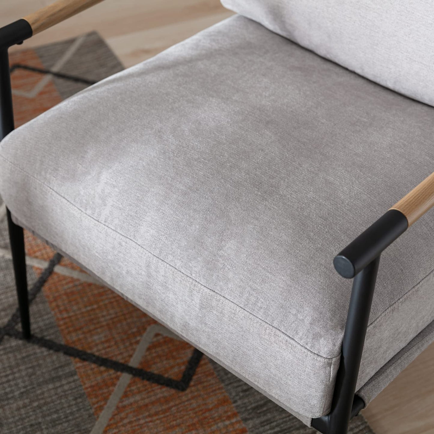 Ya-Home Mid-Century Accent Chair, Soft Armchair Chenille Fabric Lounge Chair with Black Metal Legs, Upholstered Leisure Chair for Living Room Bedroom Reception Room, 1PC, Grey