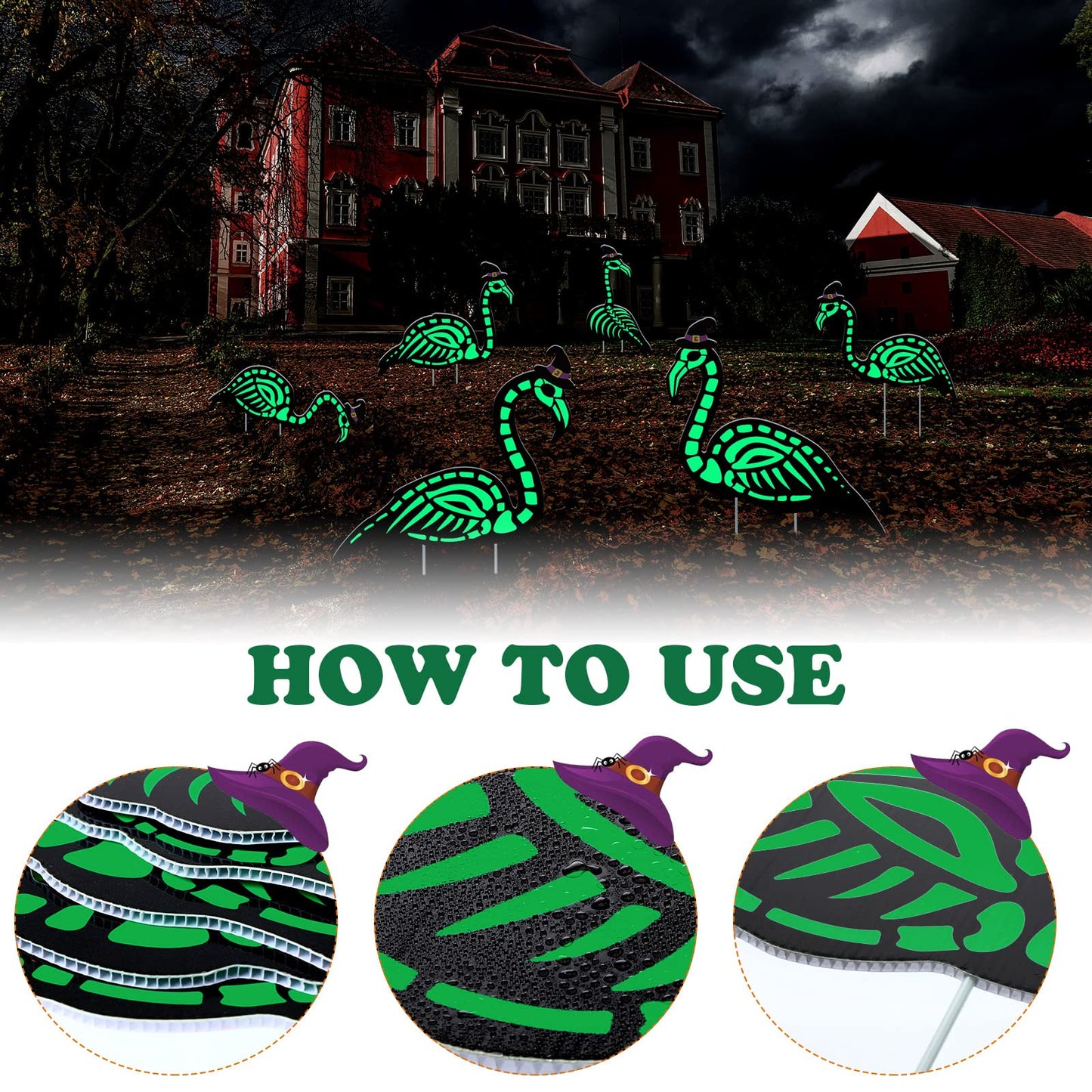 WILLBOND 6 Pcs Halloween Glow in the Dark Skeleton Flamingo Scary Creepy Halloween Outdoor Decor Zombie Flamingo Yard Decor Flamingo Skeleton Decor Scary Halloween Decor for Halloween Party