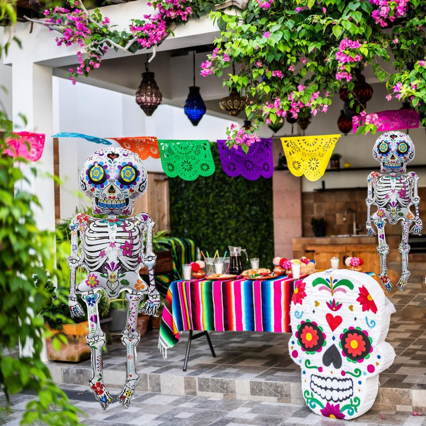 3 Pcs Skeleton Foil Balloons, Día de Muertos Day of the Dead Party Decorations, Halloween Skeleton Balloons,Halloween Spooky Party Supplies, Sugar Skull Balloons