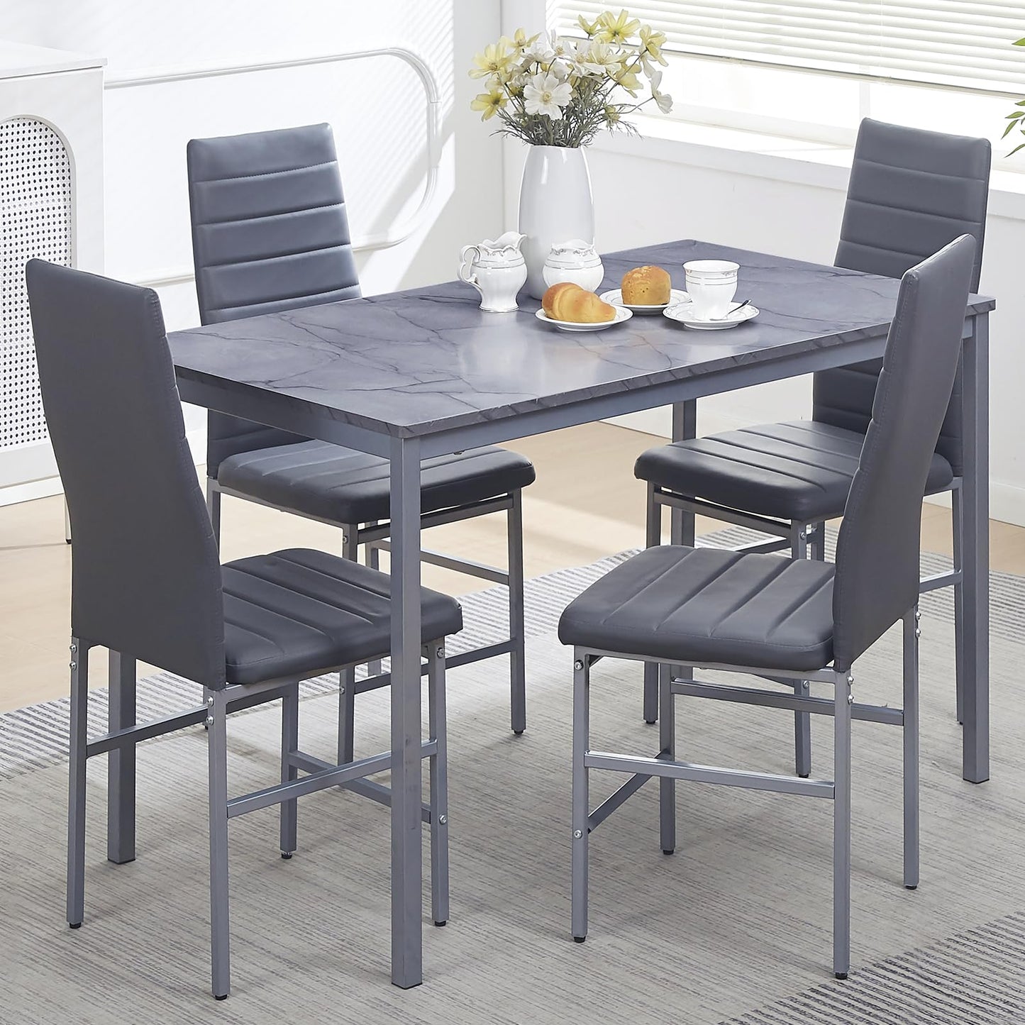 5-Pieces Dining Room Set for 4 Marbled Dining Table with Chairs Retangular Kitchen Table and Chairs for Home Kitchen,Dinette and Restaurant Small Space (Gray/Cloud Gray Pro, 5 Pieces Set Pro)