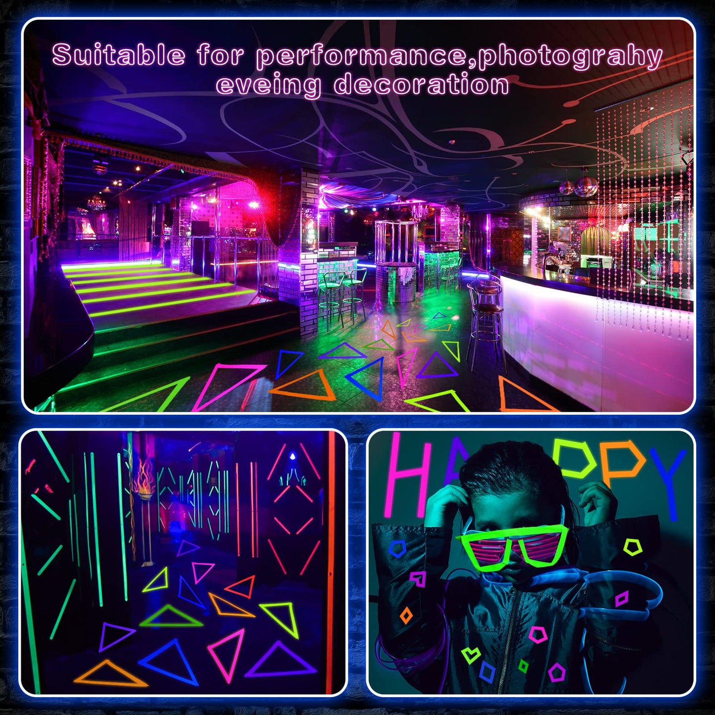 Whaline 6 Colors Neon Gaffer Cloth Tape, Fluorescent UV Blacklight Tape for UV Party (0.6 inch x 60 feet)
