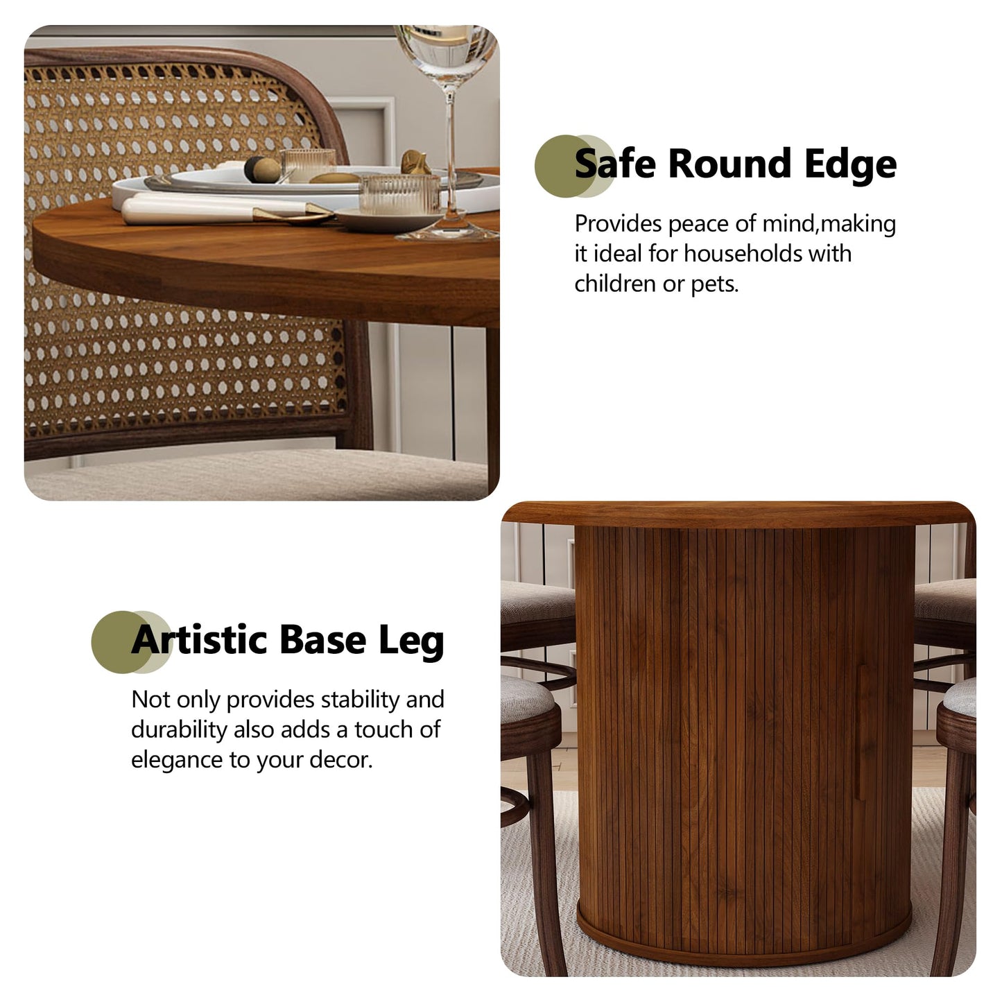 weselon 47 inch Round Dining Table for 4, Kitchen Table Dinner Table with 2-Layer Storage Shelf and Wood Slide Door for Home Dining Room Living Room (Walnut)
