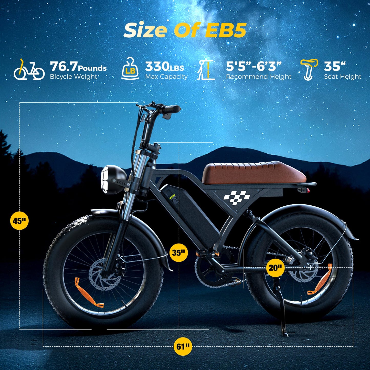 2025 Electric Bike for Adults 16"/20" 1000W 20mph 374.4Wh Commuting Fat Tire Full Suspension Electric Dirt Bike 55+ Pas Miles Long Seat Off Road Ebike Mountains UL2849
