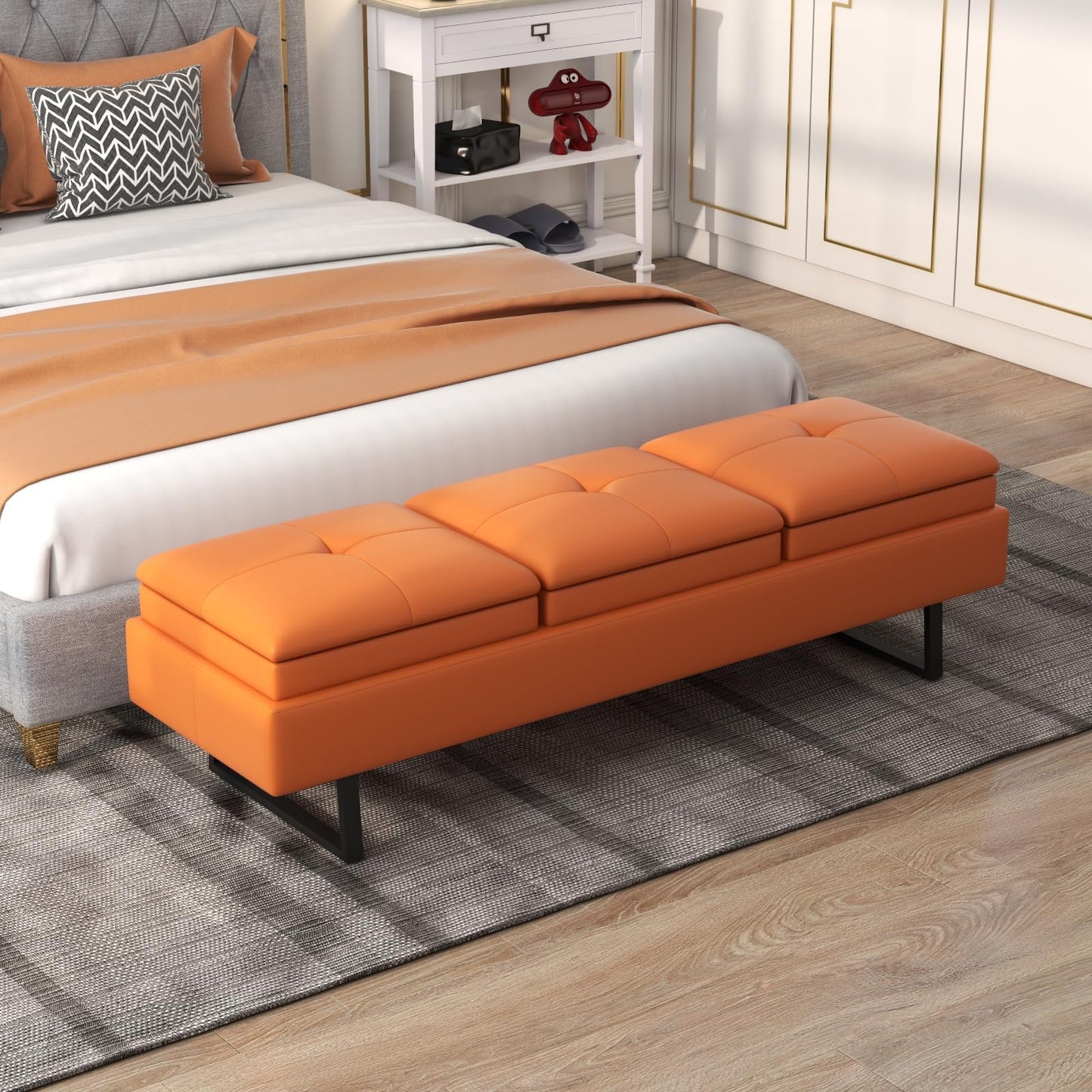 AIIT 3-Seat Waiting Room Bench - Reception Bench with Thickened PU Leather, Waiting Room Chairs Lobby Bench for Office Barber Store Salon Shop, Orange