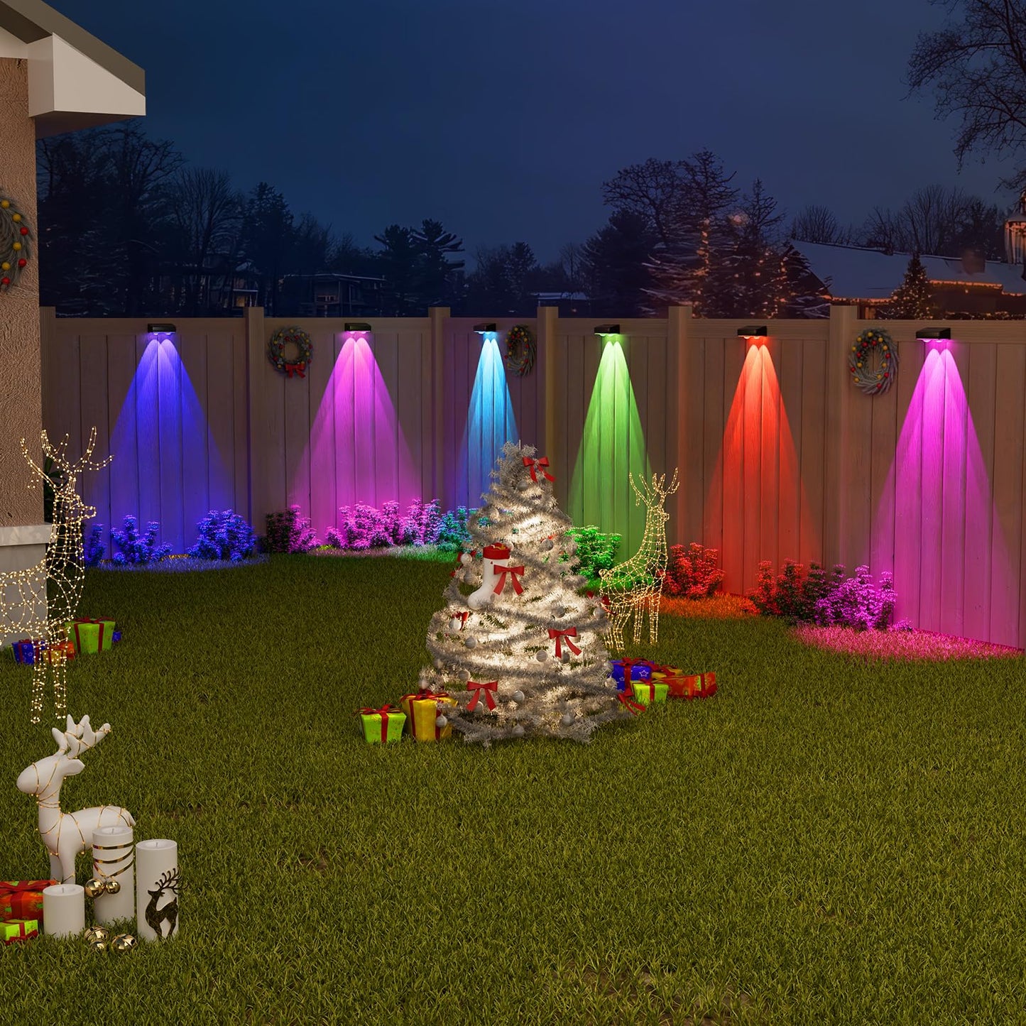 VOLISUN Solar Fence Lights 12 Pack, Warm White, Cool White and RGB Color Glow LED Solar Lights, IP65 Waterproof Fence Solar Lights Outdoor for Patio, Backyard, Railing, Deck, Fence and Wall(Black)