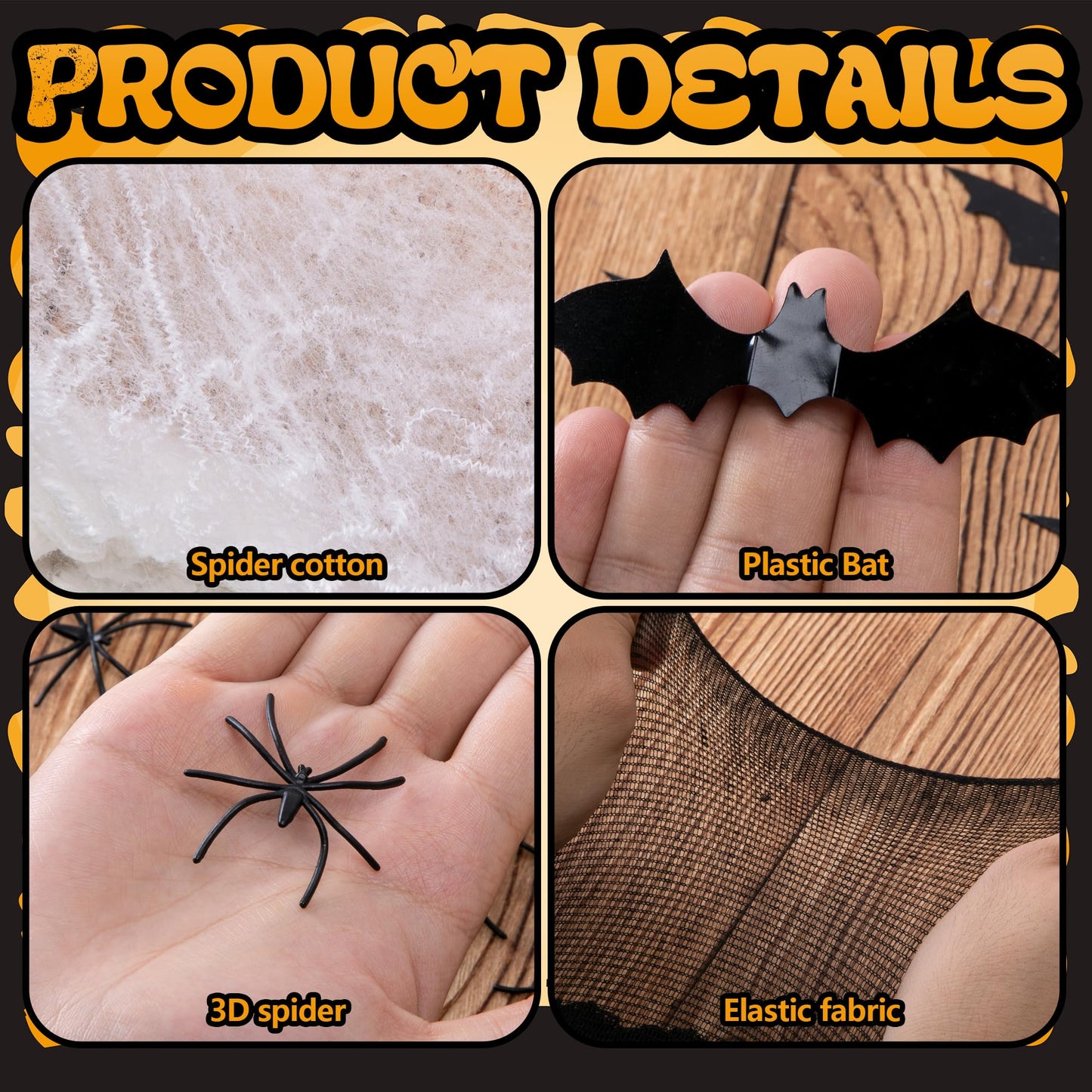1360 Sqft Cuttable Stretchy Spider Web Halloween Decoration, Black Giant Outdoor Beef Netting Halloween Spider Webs, DIY Spooky Gauze Cobweb Fake Spiders Bats for Yard Garden Party Decor (472" x 39")