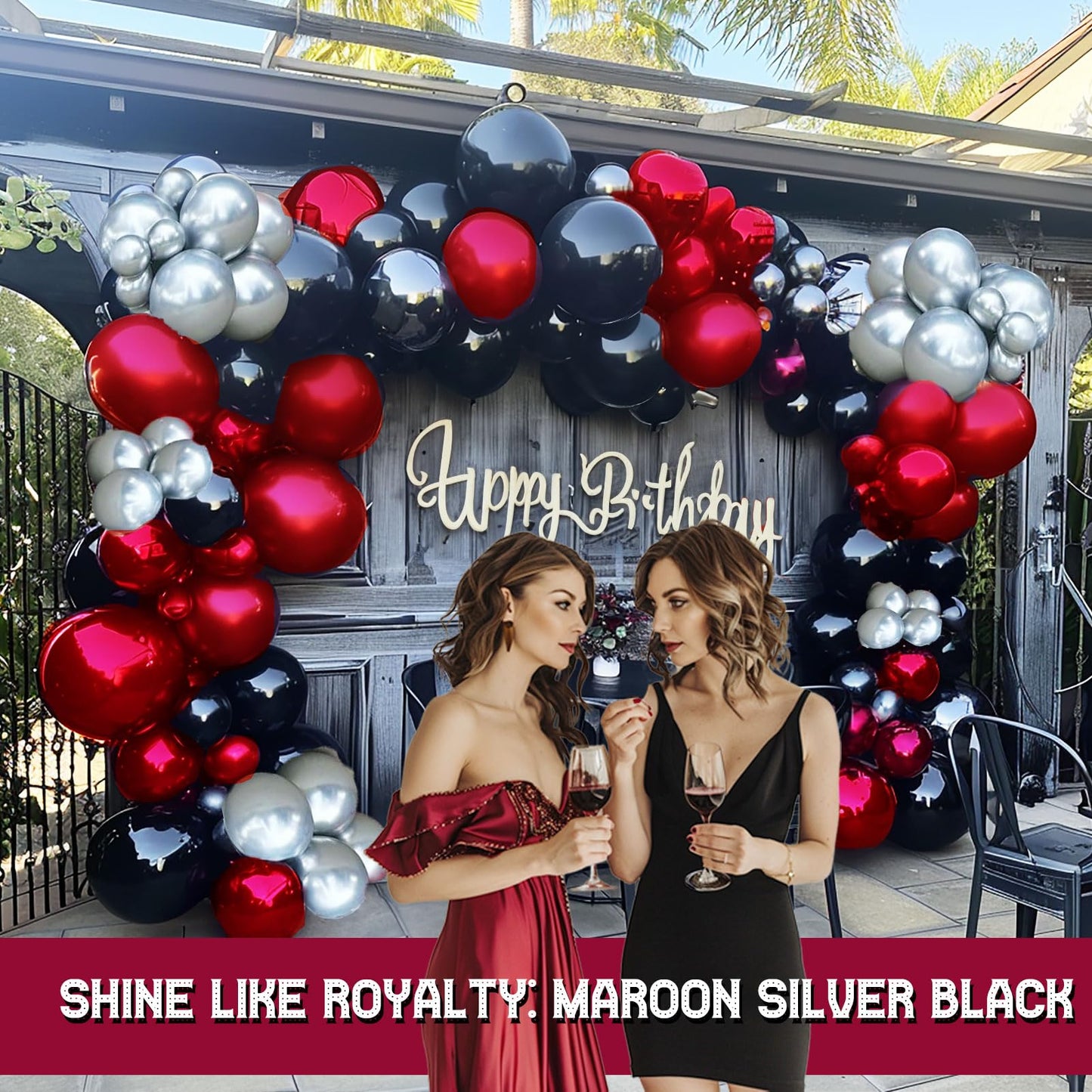 yeewaka Burgundy and black silver balloon garland arch kit 160pcs Maroon black balloons for graduation class of 2025 Prom Wedding Birthday baby shower party decorations