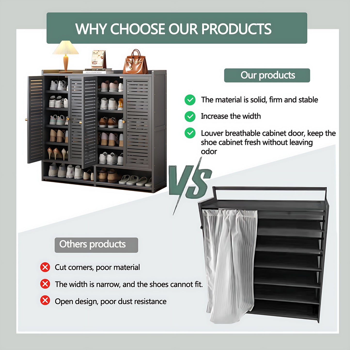 7-Tier Shoe Storage Cabinet with Shutter Doors, 36-40 Pairs Large Capacit Shoe Cabinet Sneakers Shoe Rack Shelf for Entryway, Freestangding Shoe Organizer with Thickened Adjustable Shelves for Closet