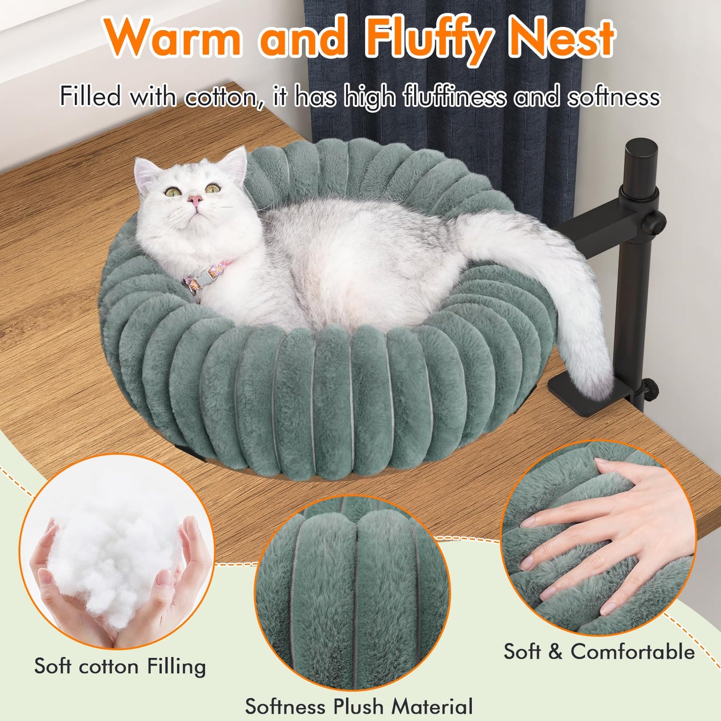 XiaZ Cat Desk Bed Elevated Cat Desk Perch Rotating & Adjustable Desk Mounted Nest, Perfect Cats Table Beds for Working from Home/Office, Dual Mounting Options Desk Top/Under Desk