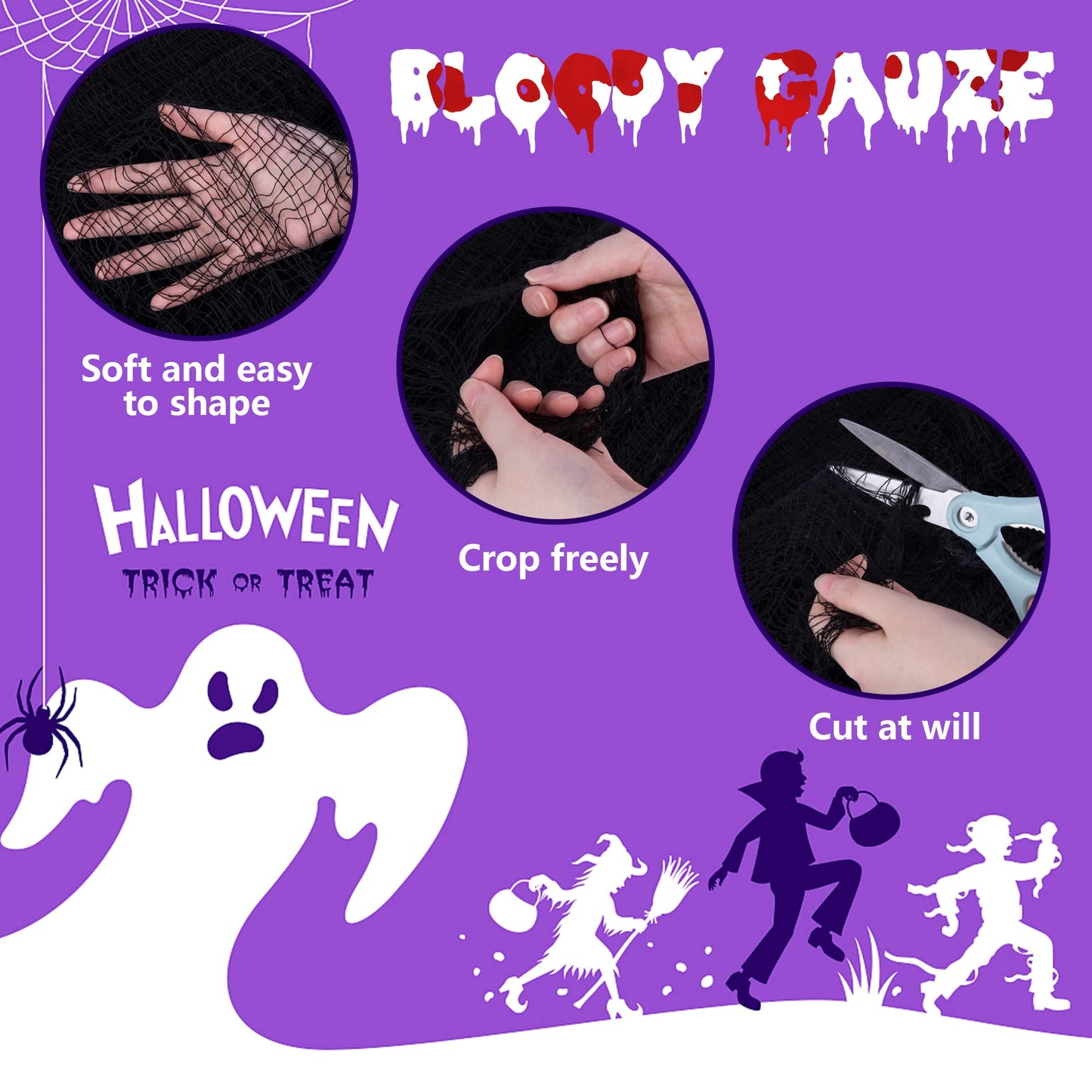 Watayo 500 x 39 Inch Large Size Halloween Creepy Cloth, Halloween Black Scary Spooky Cloth, Windows Doorways Cover Gauze for Halloweens Haunted House Party Decor
