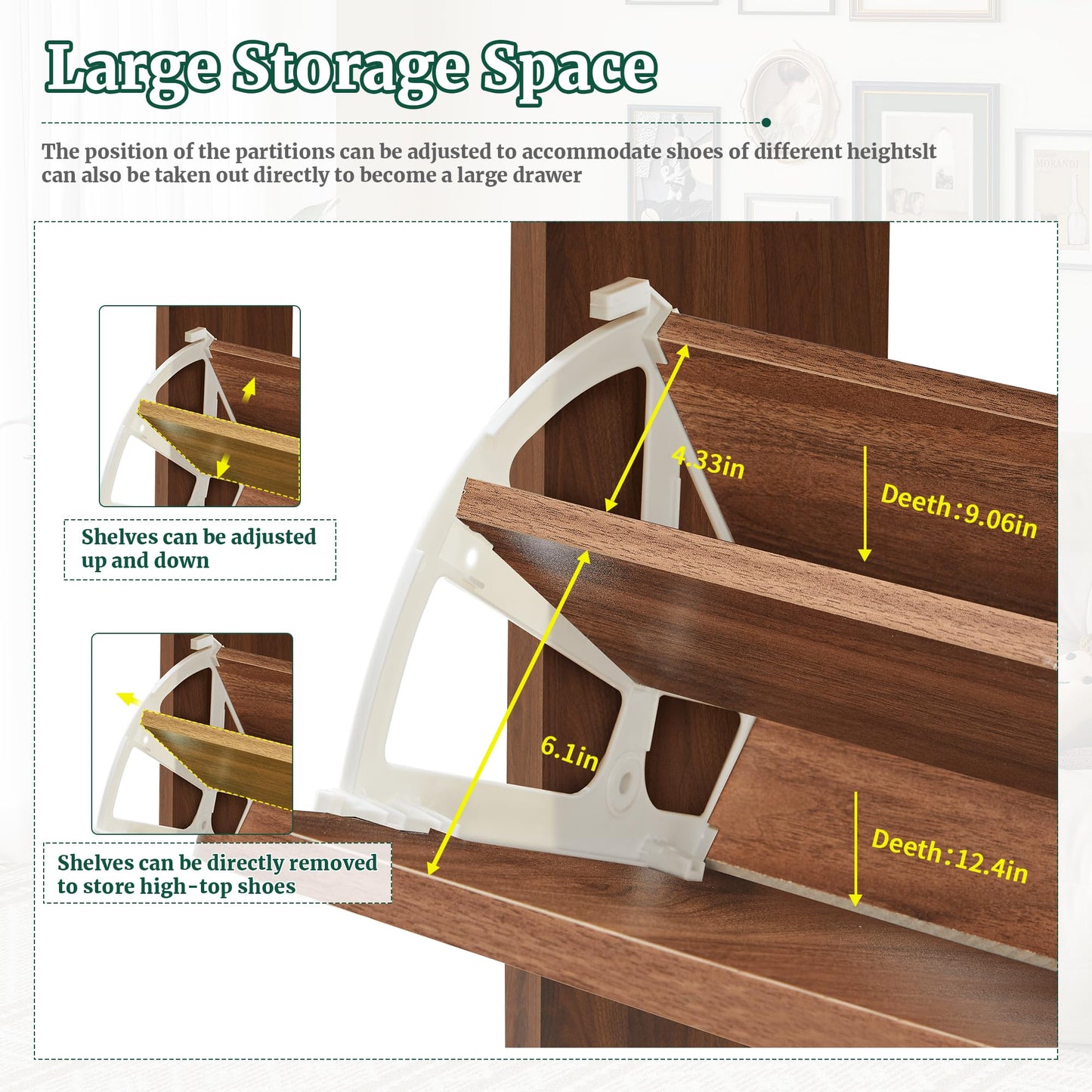 47" Fluted Large Shoe Cabinet with 4 Flip Drawers, Slim Freestanding Shoe Cabinet Organizer, Narrow Shoes Storage Rack for Entryway, 5 Sturdy Legs (Walnut, 9.45" D x 47.24" W x 35.83" H)