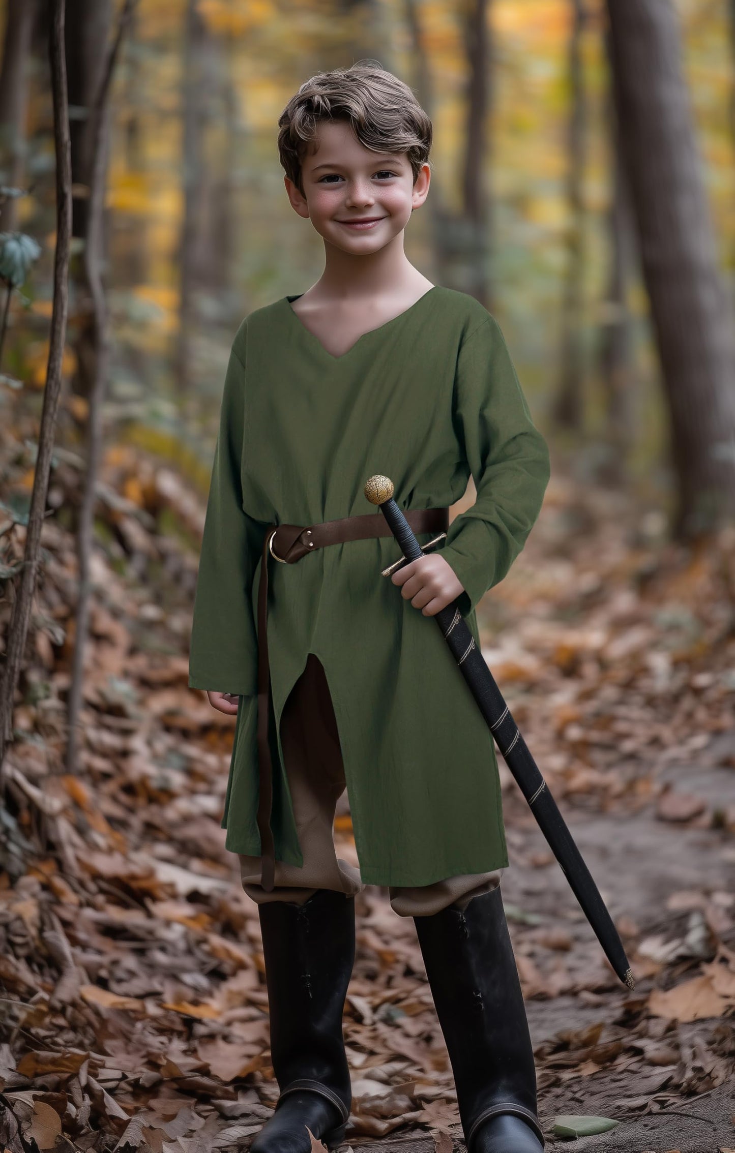 VZQI Kids Medieval Pirate Costume Tunic Renaissance Knight Warrior Viking LARP Halloween Green Boys Tops S