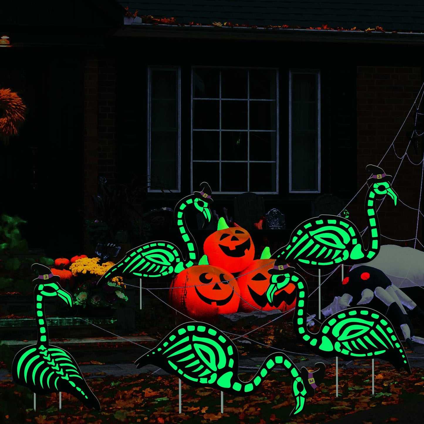 WILLBOND 6 Pcs Halloween Glow in the Dark Skeleton Flamingo Scary Creepy Halloween Outdoor Decor Zombie Flamingo Yard Decor Flamingo Skeleton Decor Scary Halloween Decor for Halloween Party