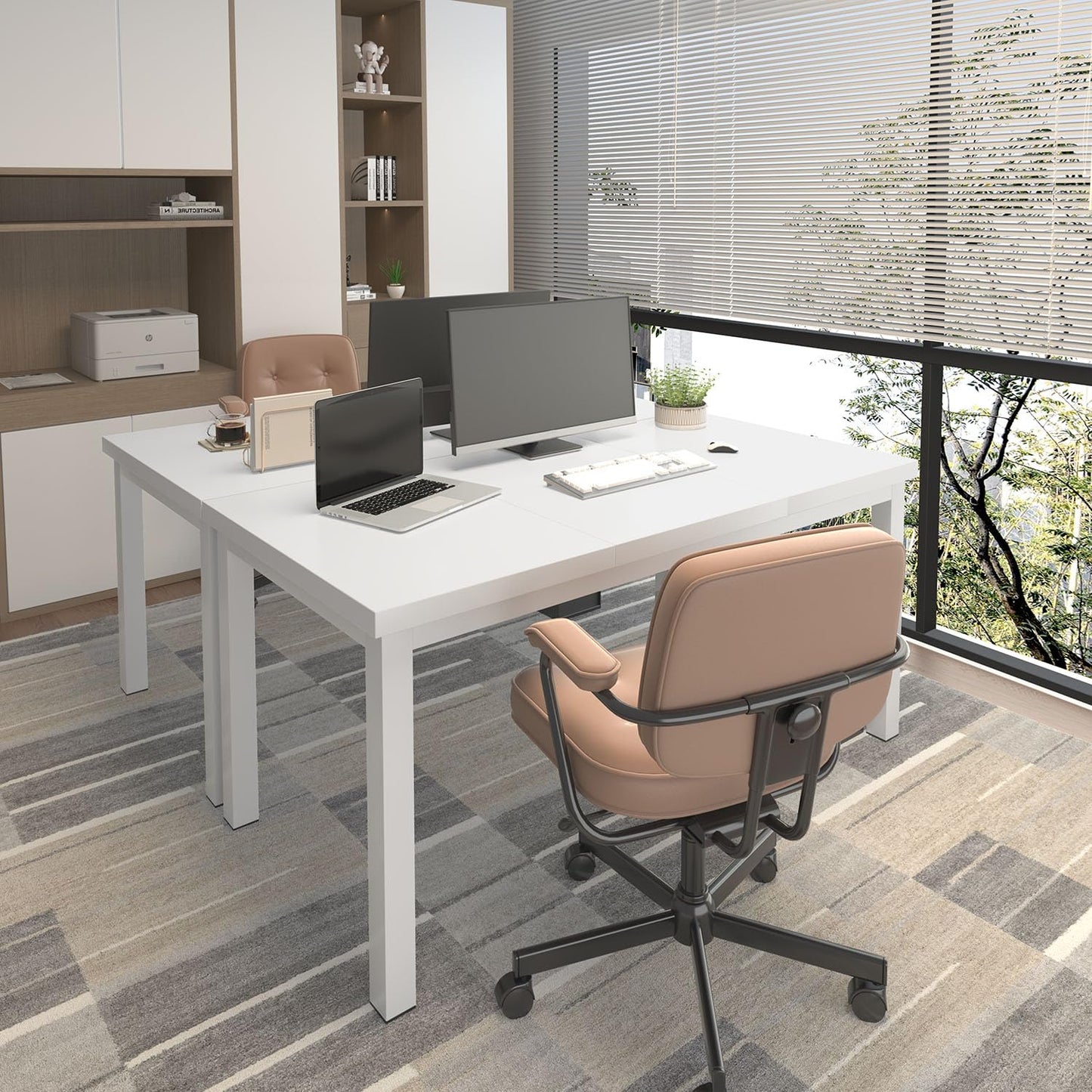 Woodalloy 63 Inch Large Computer Desk, Home Office Desk, Modern Desk Table for 2 Person Gaming Computer Desk, Simple Office Desk for Work,Craft,Writing,Studying, Etc., White