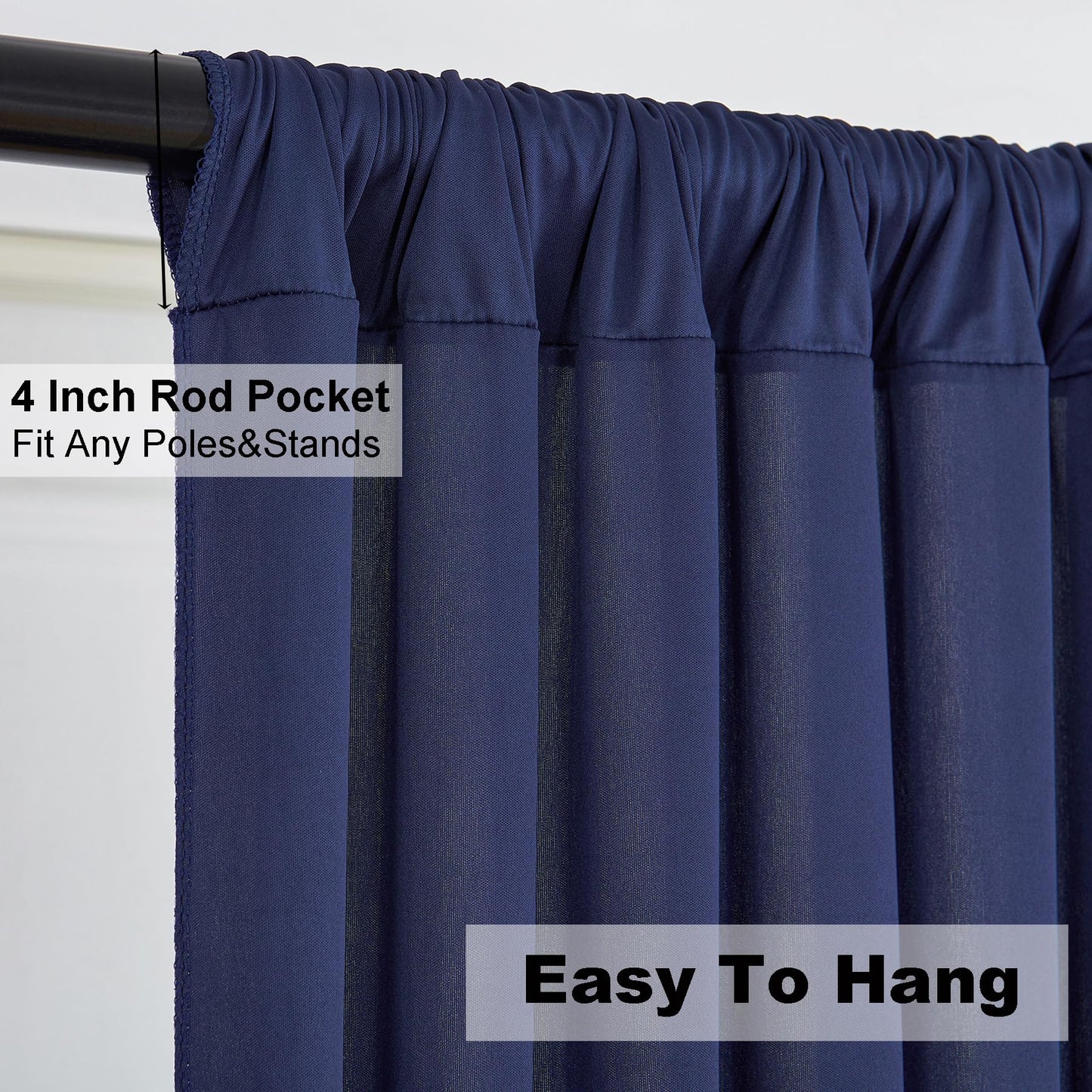 20ft×8ft Wrinkle Free Navy Blue Backdrop Curtains for Parties, 4 Panels 5ft×8ft Thick Silky Polyester Navy Photo Backdrop Drapes for Graduation Party Baby Shower Birthday Wedding Photography
