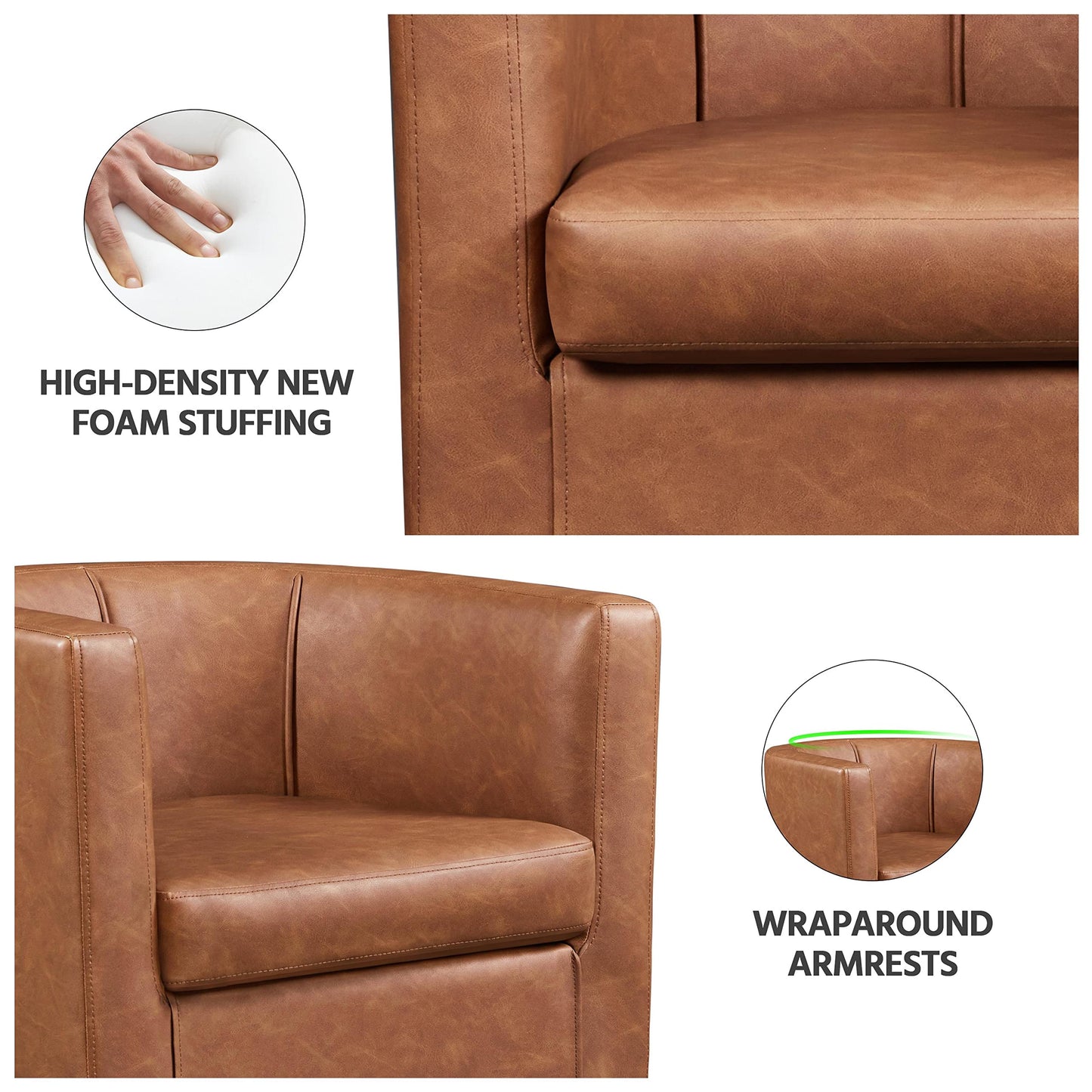 Yaheetech Accent Chair, PU Leather, Modern and Comfortable Armchairs, Upholstered Barrel Sofa Chair for Living Room Bedroom Waiting Room, 2PCS, Brown