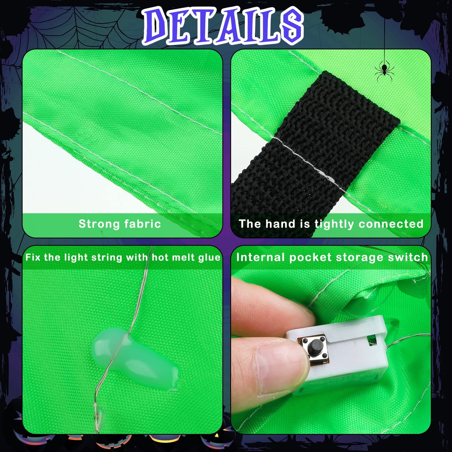 2 Pieces LED Light Halloween Candy Bags Light Up Halloween Party Bags Multipurpose Reusable Halloween Bucket Trick or Treat Bags for Halloween(Green)