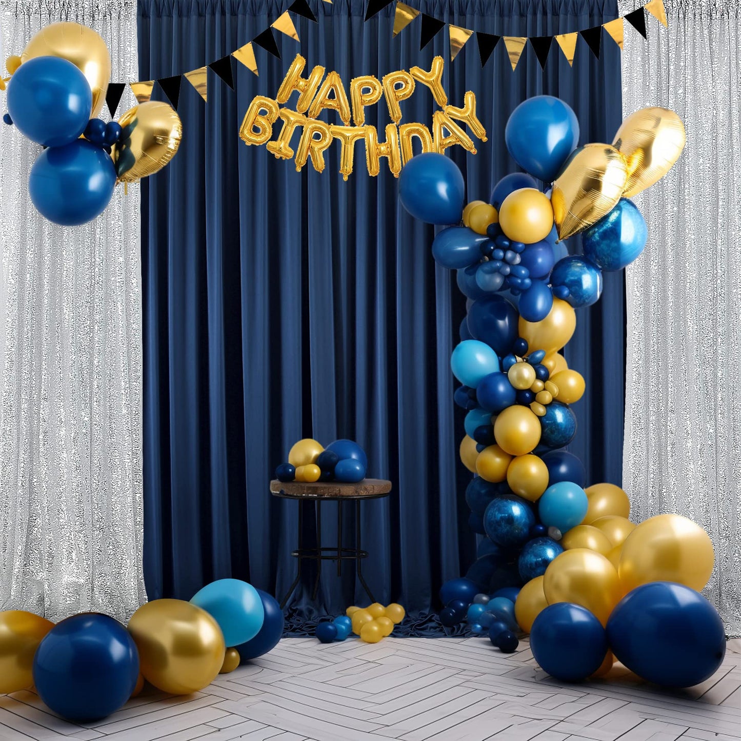 20ft×8ft Wrinkle Free Navy Blue Backdrop Curtains for Parties, 4 Panels 5ft×8ft Thick Silky Polyester Navy Photo Backdrop Drapes for Graduation Party Baby Shower Birthday Wedding Photography
