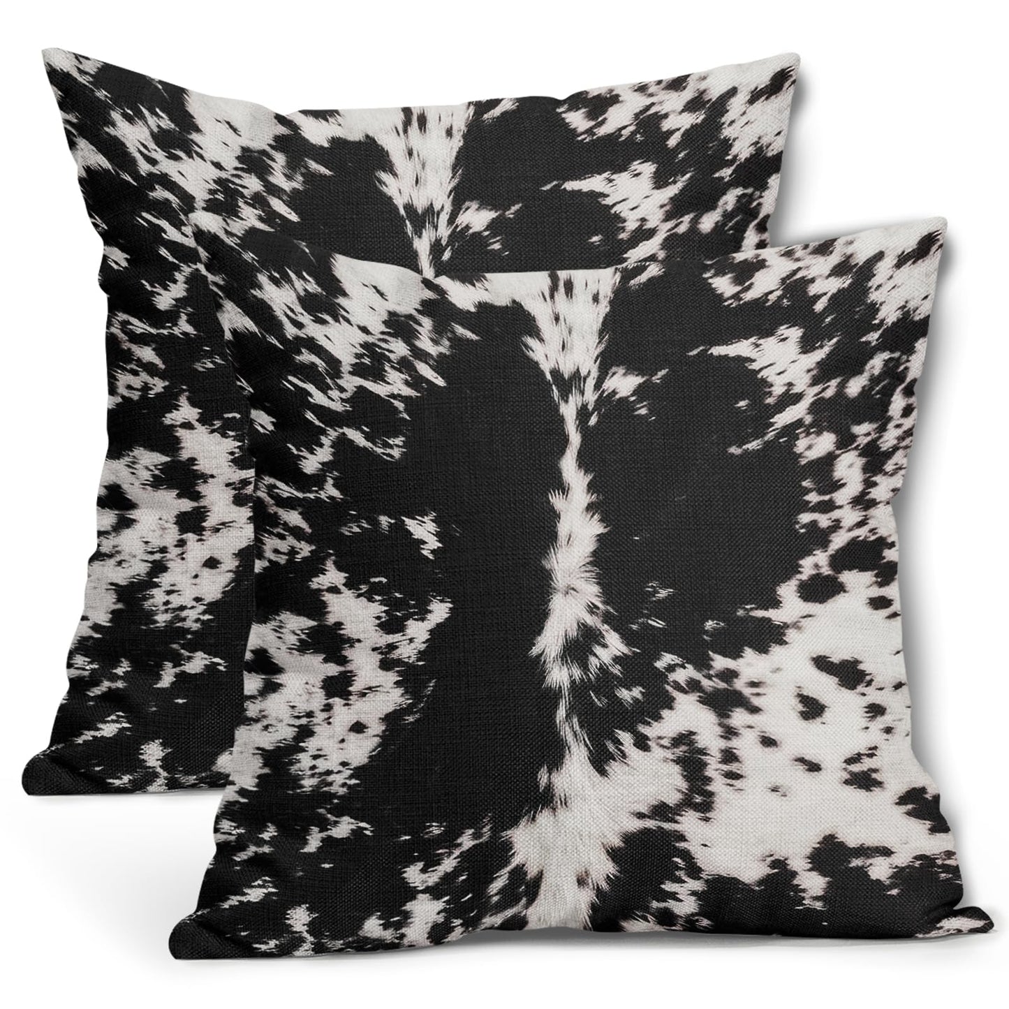 Western Cowhide Print Pillow Covers 18X18 Inch Set of 2 Black White Cow Spots Decorative Pillow Cases Farmhouse Pillowcase Cotton Linen Cushion Case Rustic Home Decor for Couch Sofa Porch Outdoor