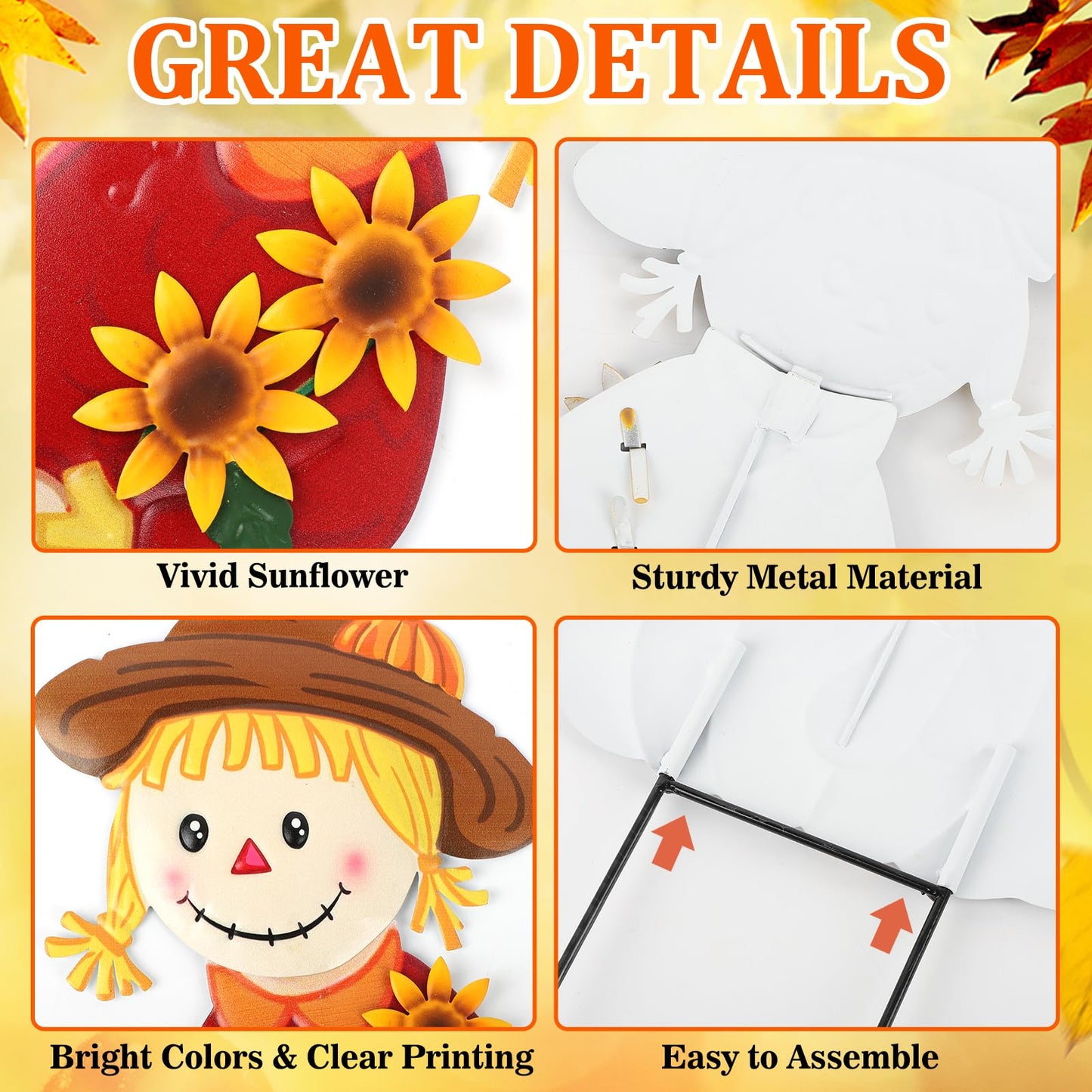 2 Pcs Fall Yard Signs Scarecrow Decorations Outdoor, 30"H Metal Thanksgiving Fall Yard Stakes Scarecrow Lawn Decor, Fall Garden Stakes for Patio Pathway Autumn Harvest Outside Decorations (Sitting)