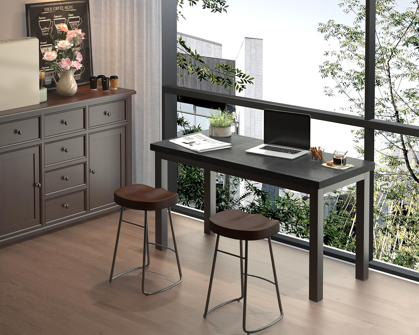 Woodalloy 55.1 Inch Small Computer Desk, Home Office Desk, Modern Table for 2 Person Kids Student Gaming Computer Desk, Simple Office Table for Work,Craft,Writing,Studying, Etc., Black.