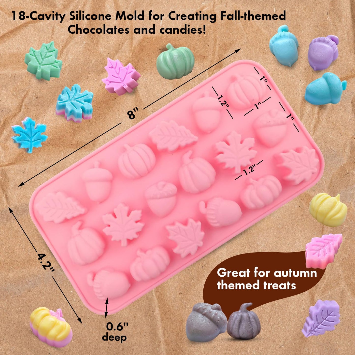 2-Pack Mini Fall Molds - 18-Cavity Chocolate Baking Molds with Pumpkin, Pinecone, Maple Leaf - Perfect for Chocolate Candies, Resin Crafts